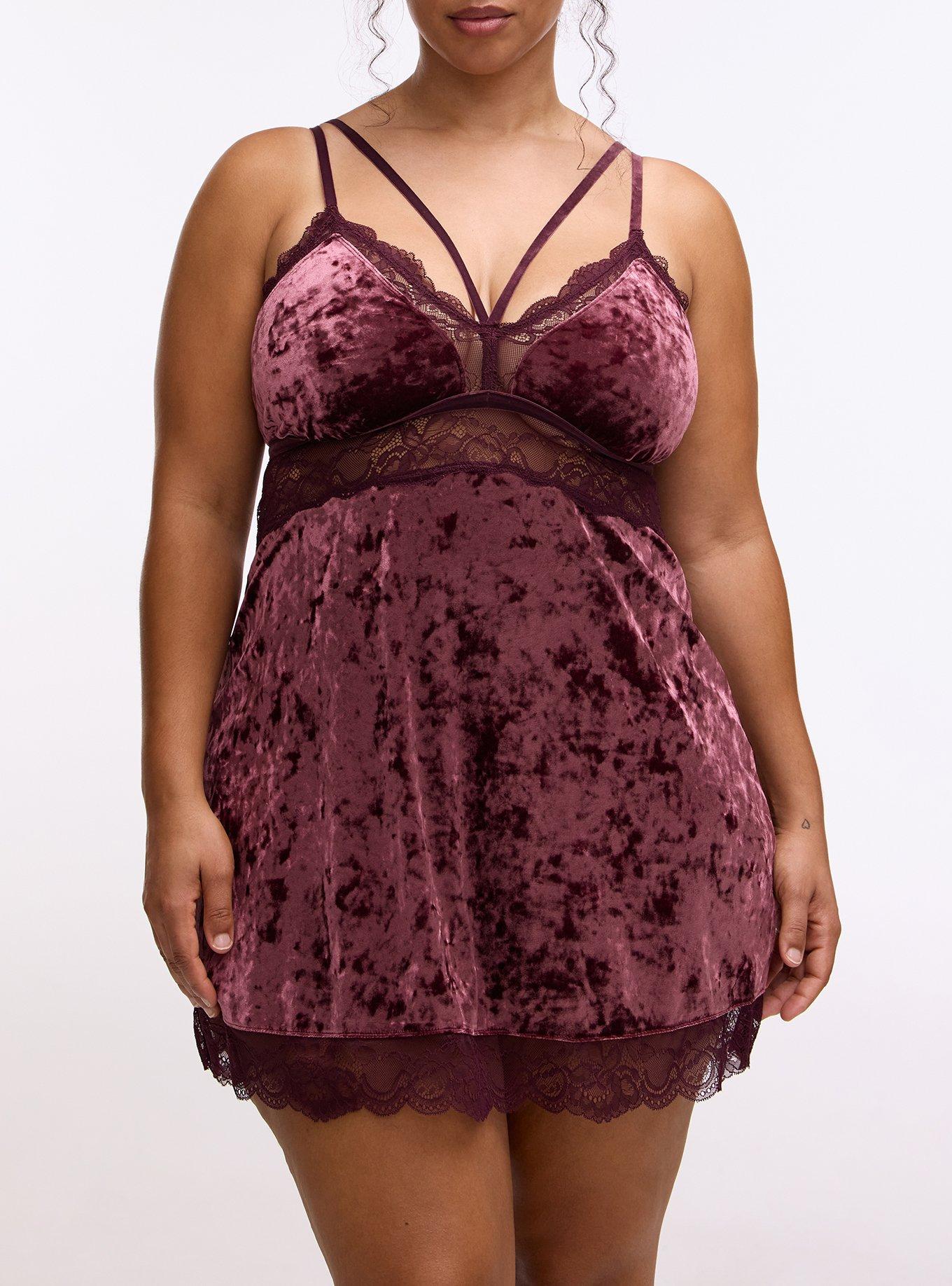 Strappy Velour Lingerie Slip, FIG, alternate