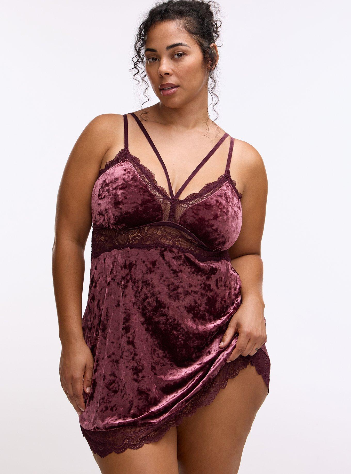 Strappy Velour Lingerie Slip, FIG, hi-res