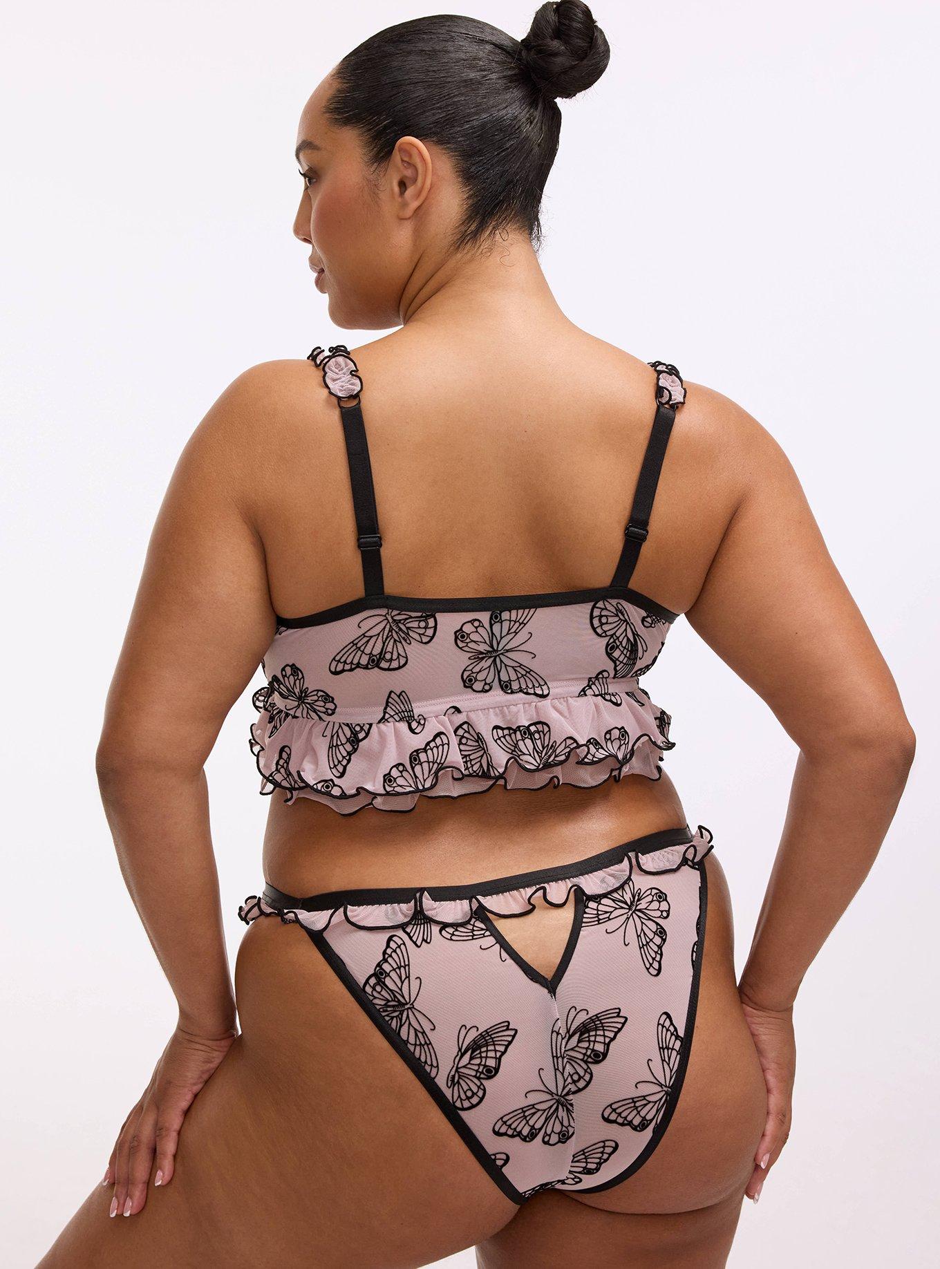 Plus Size Wireless Flocked Mesh Bralette, DELICATE BUTTERFLY LAVENDER, alternate