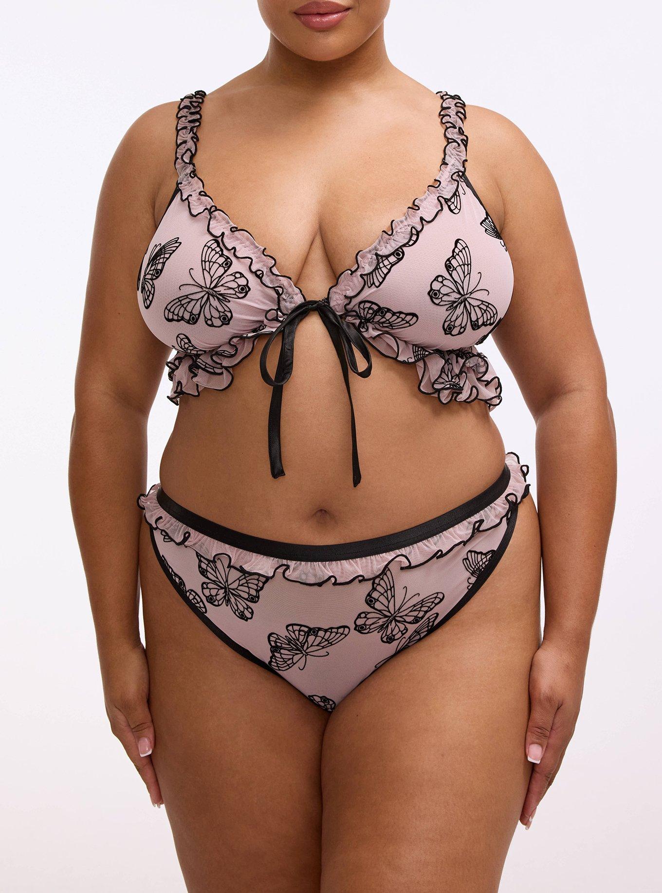 Plus Size Wireless Flocked Mesh Bralette, DELICATE BUTTERFLY LAVENDER, alternate