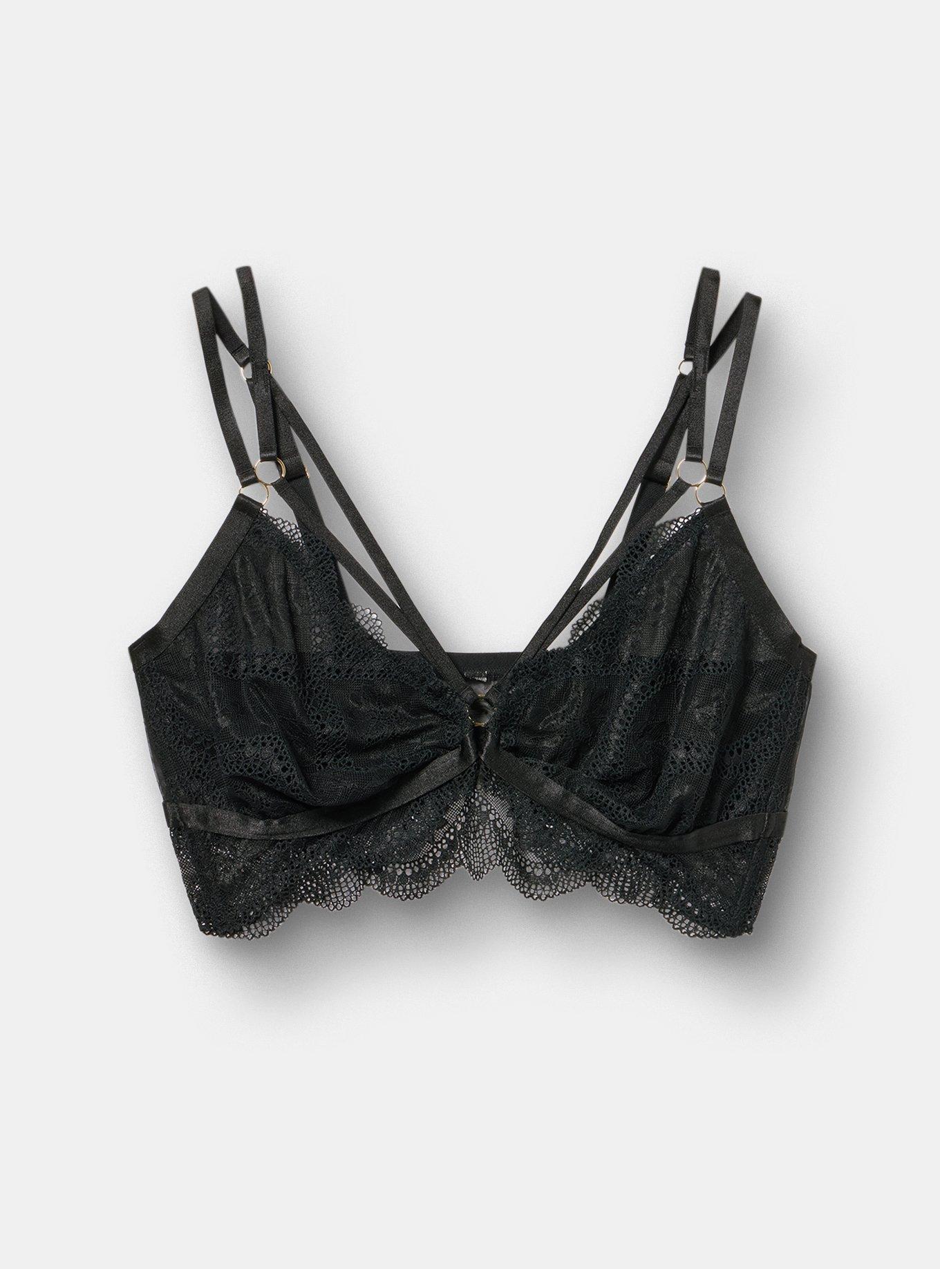 Strappy Wireless Lace Bralette, RICH BLACK, hi-res