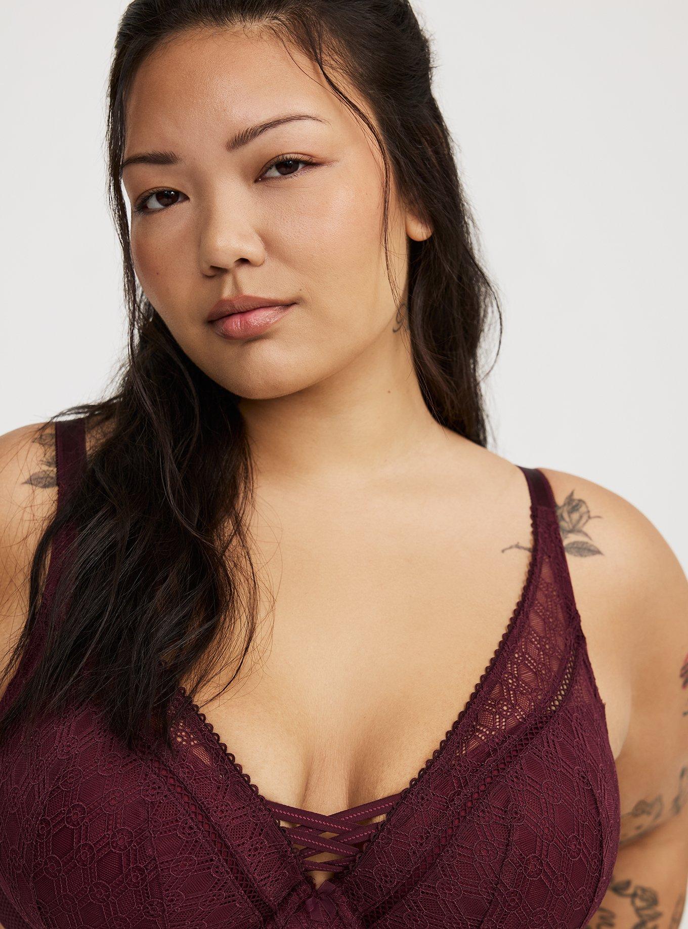 PU Plunge High Apex Lace Straight Back Bra