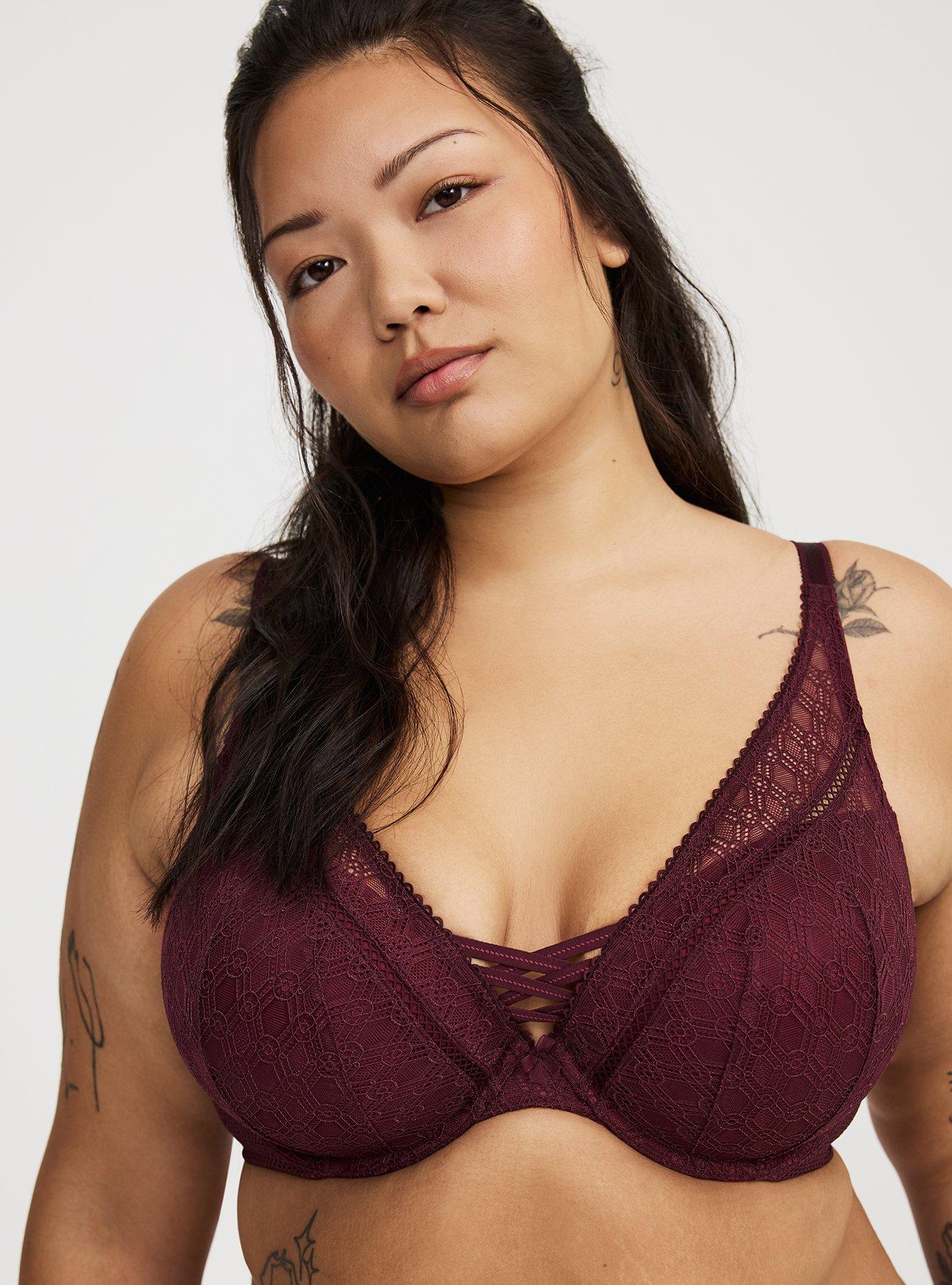 PU Plunge High Apex Lace Straight Back Bra