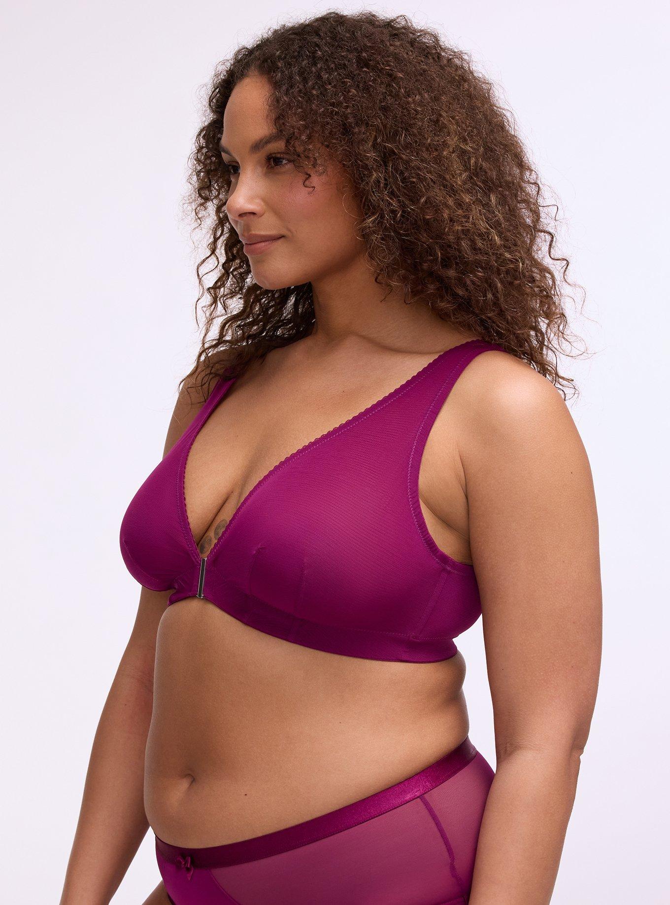 Unlined Front-Close Mesh Bralette, PLUM CASPIA, alternate