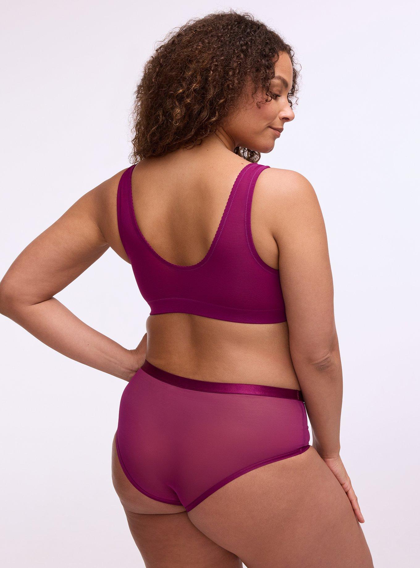 Unlined Front-Close Mesh Bralette, PLUM CASPIA, alternate