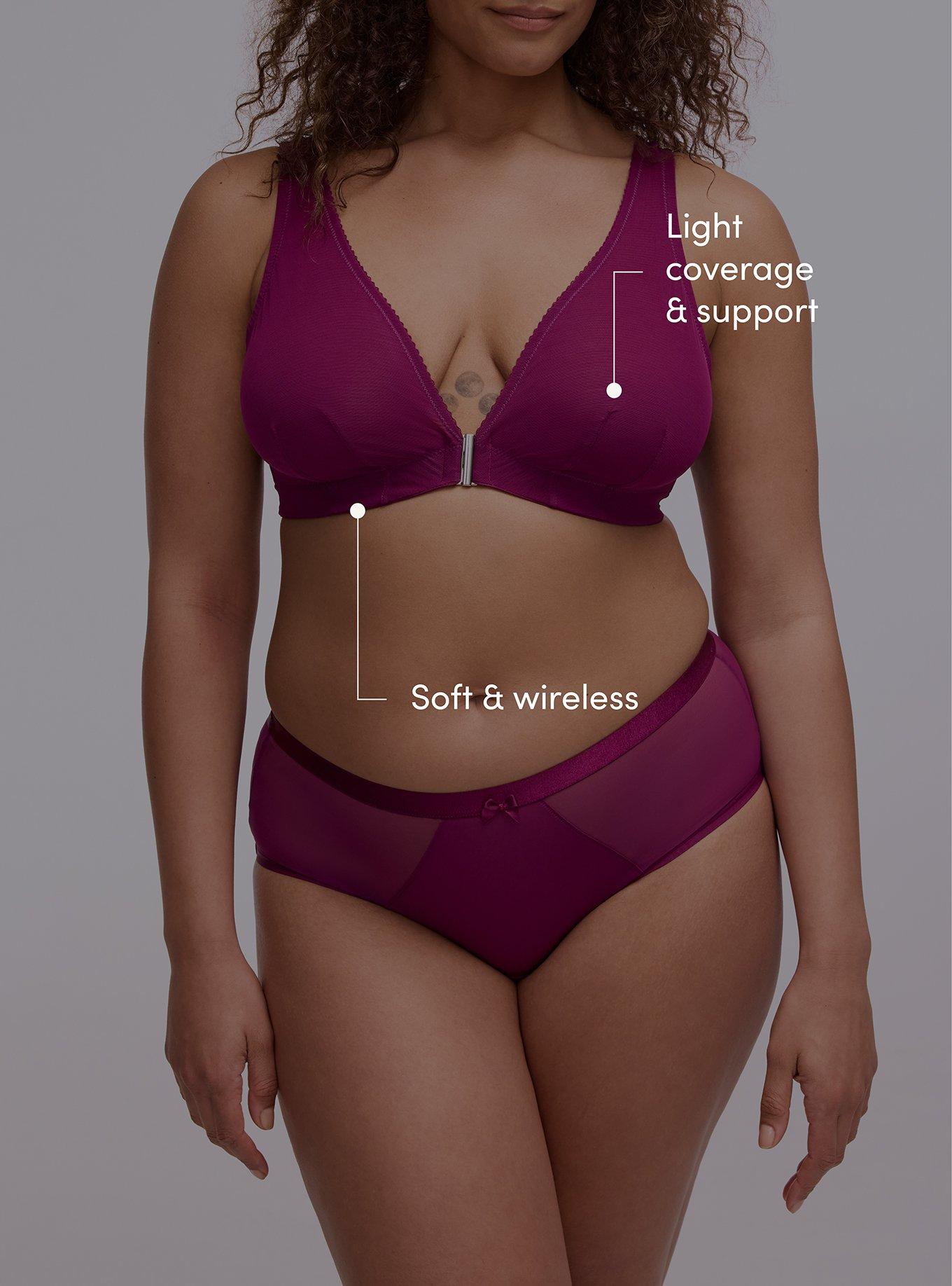 Unlined Front-Close Mesh Bralette, PLUM CASPIA, alternate