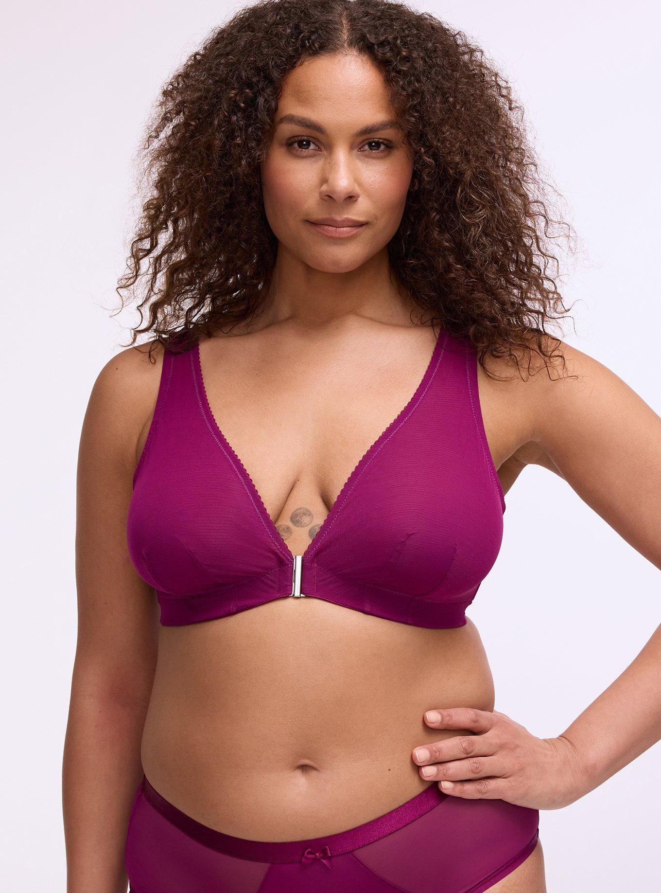 Unlined Front-Close Mesh Bralette, PLUM CASPIA, hi-res