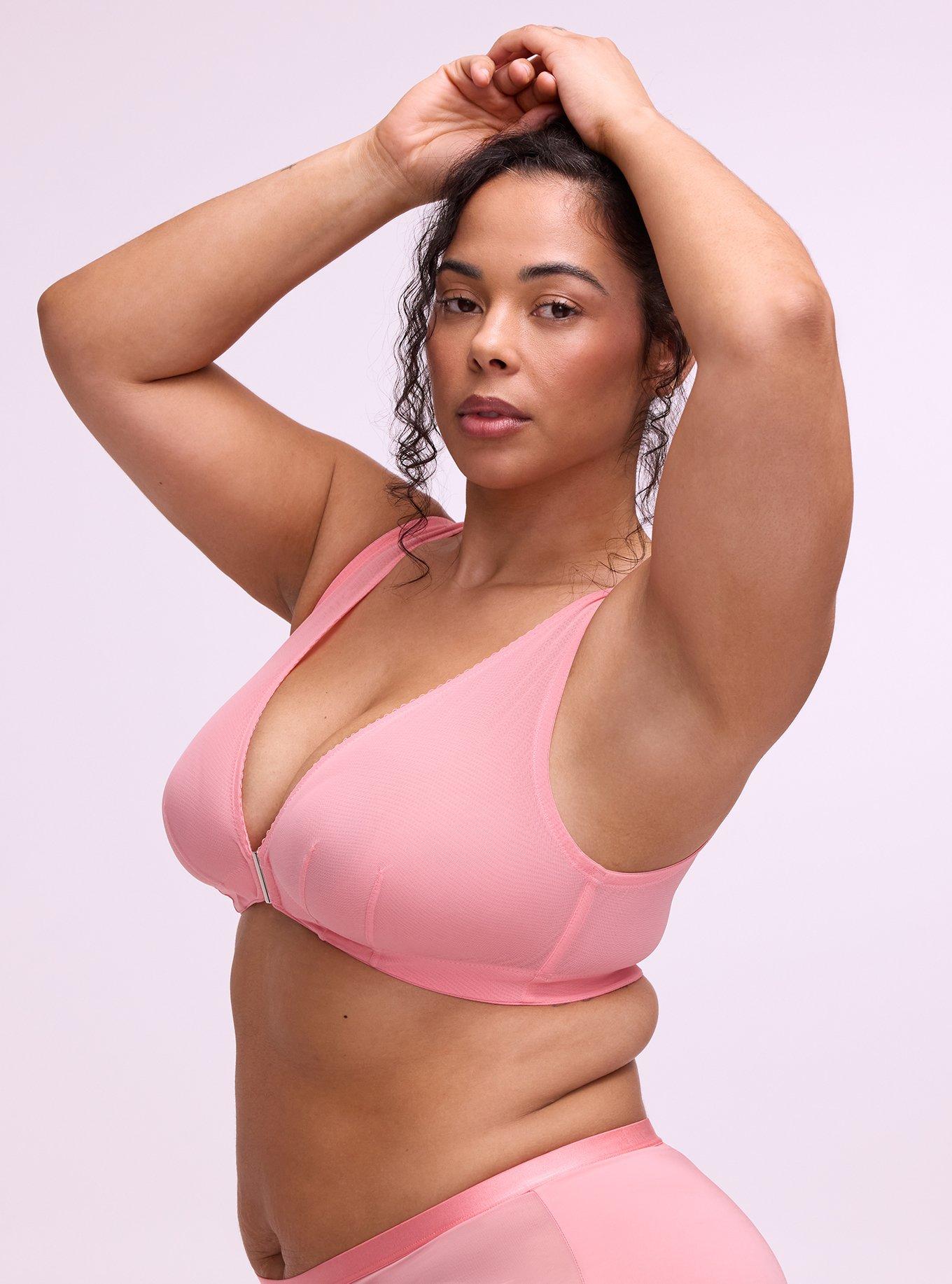 Unlined Front-Close Mesh Bralette, FLAMINGO PINK, alternate