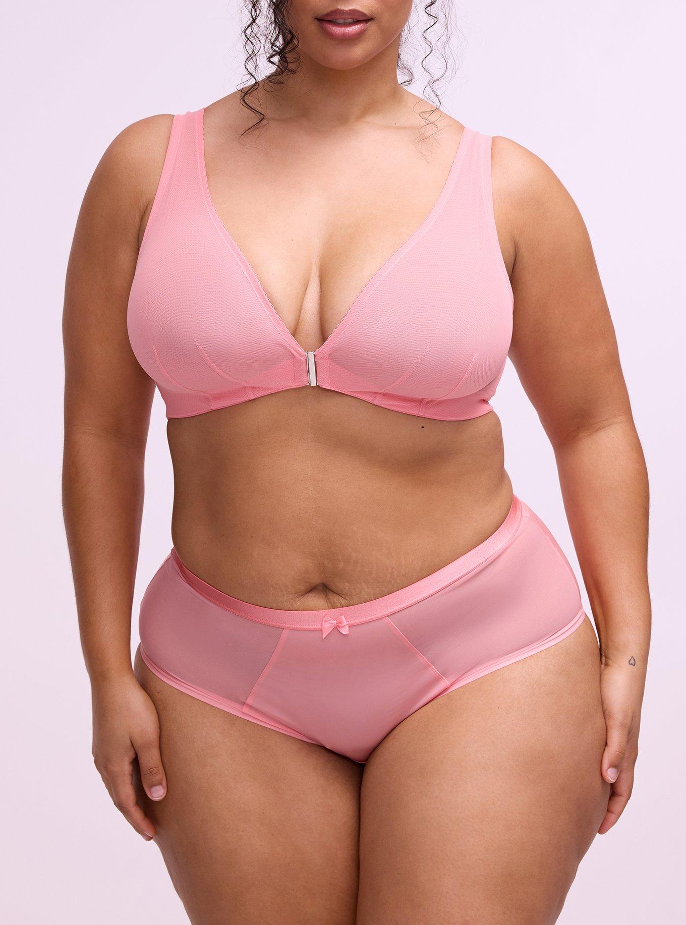 Unlined Front-Close Mesh Bralette, FLAMINGO PINK, alternate
