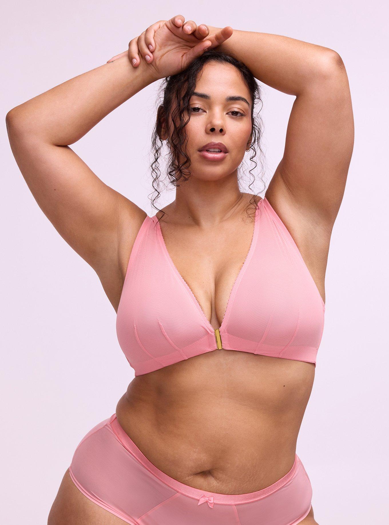 Unlined Front-Close Mesh Bralette, FLAMINGO PINK, hi-res