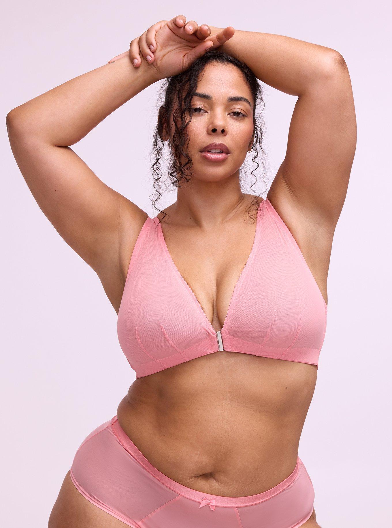 Unlined Front-Close Mesh Bralette, FLAMINGO PINK, hi-res