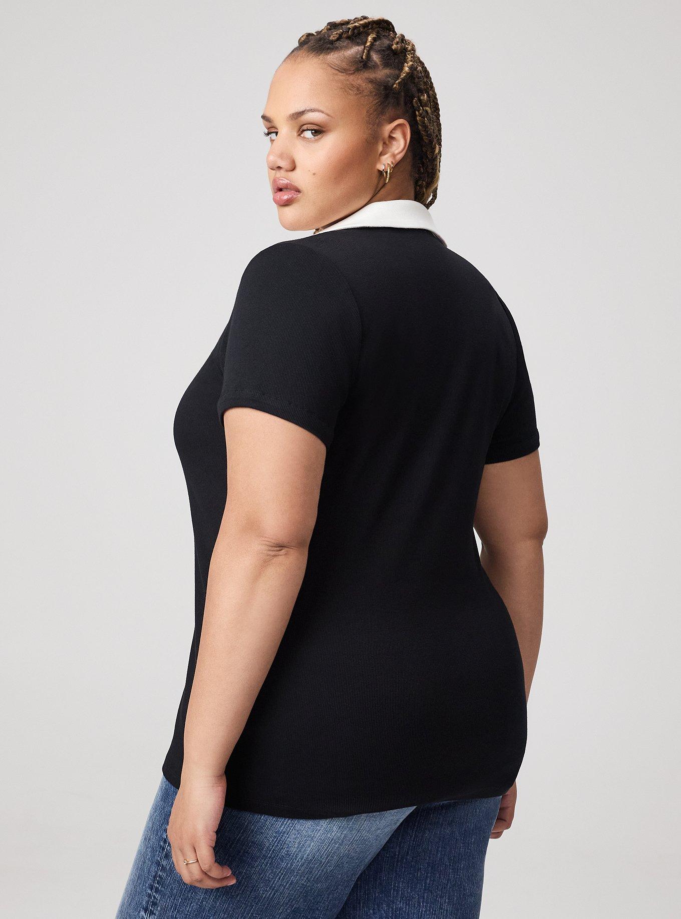 Heritage Rib V-Neck Polo Tee, BLACK WHITE, alternate