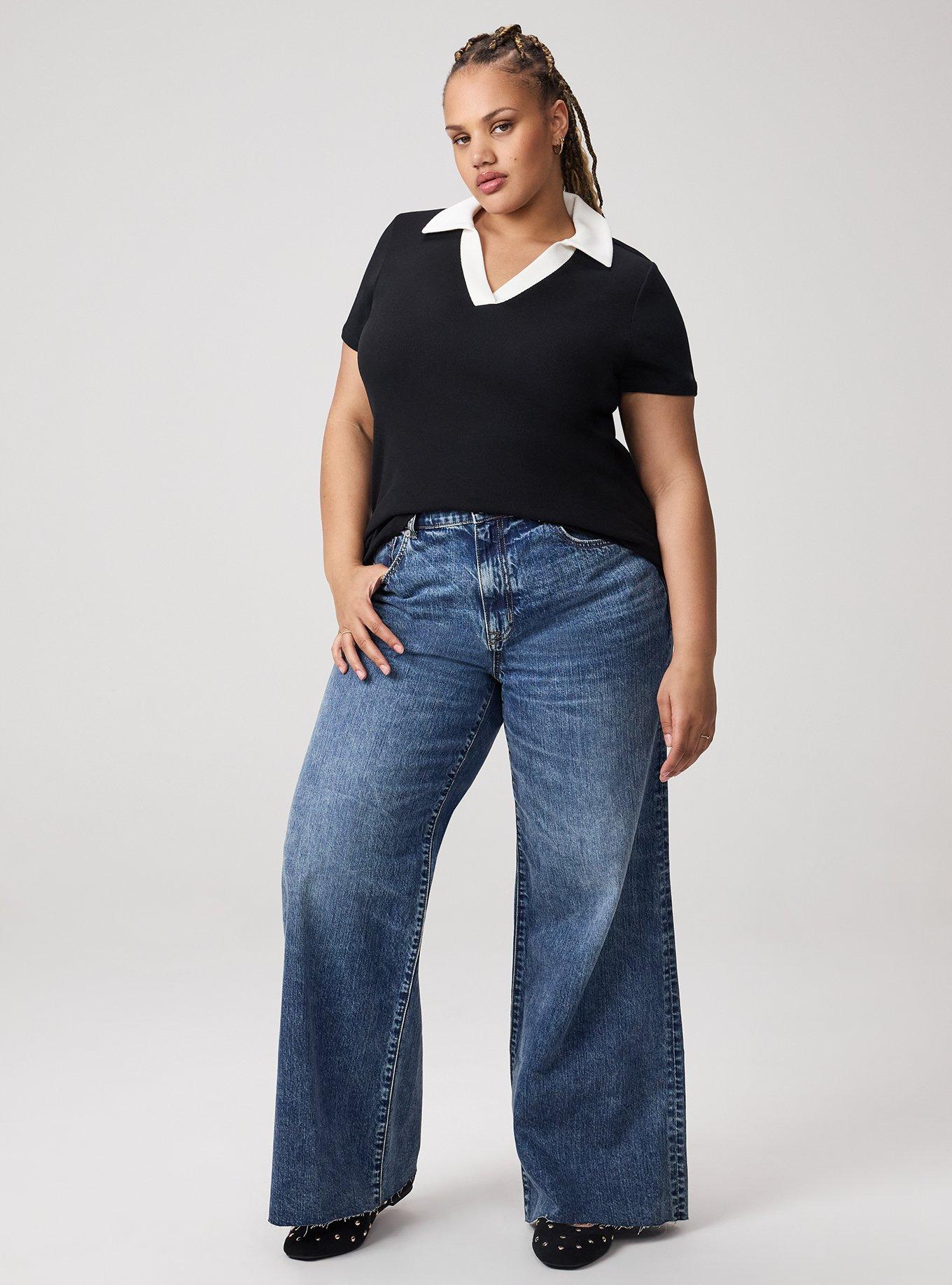 Heritage Rib V-Neck Polo Tee, BLACK WHITE, alternate