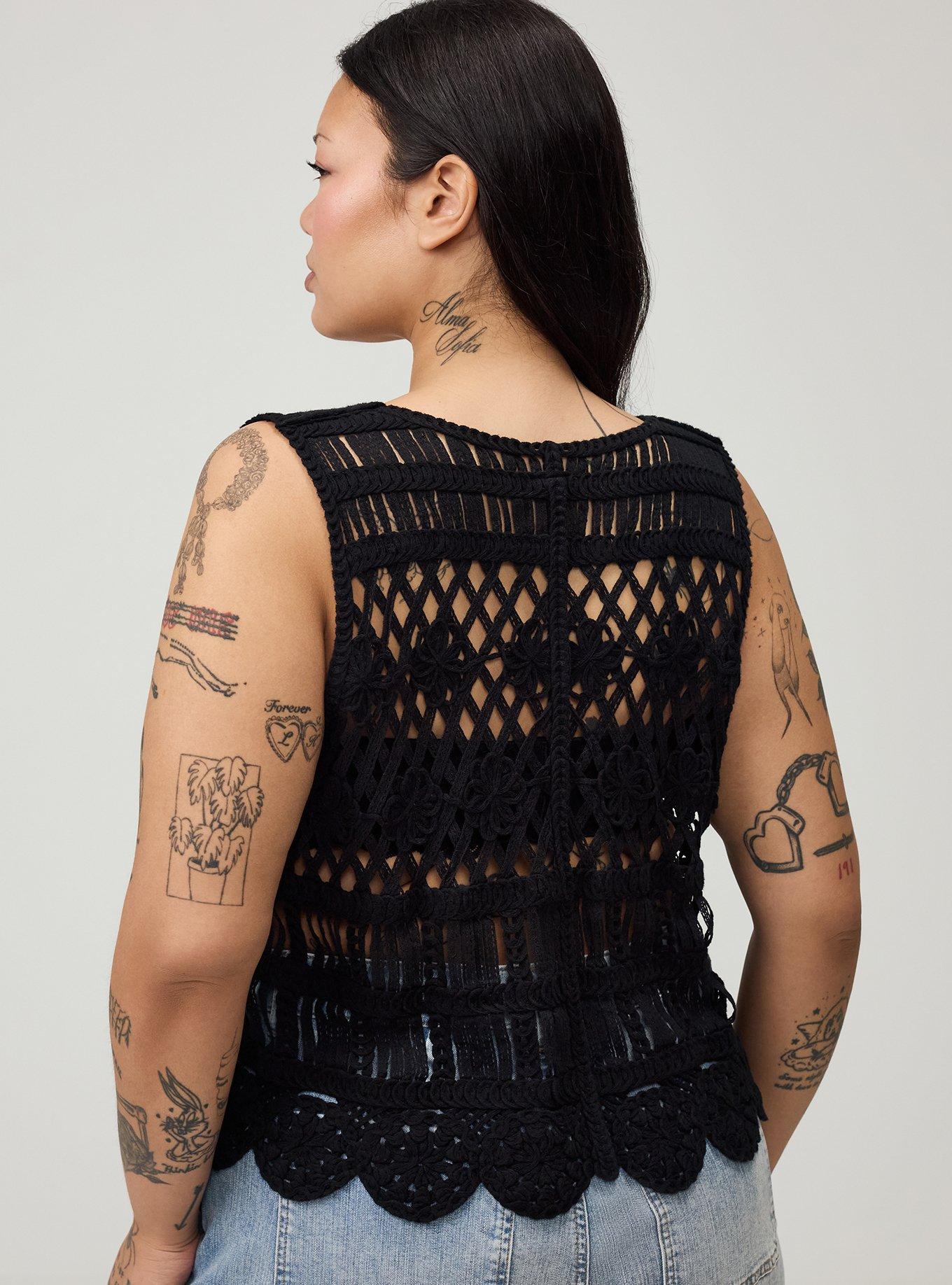Crochet Tie-Front Vest, DEEP BLACK, alternate