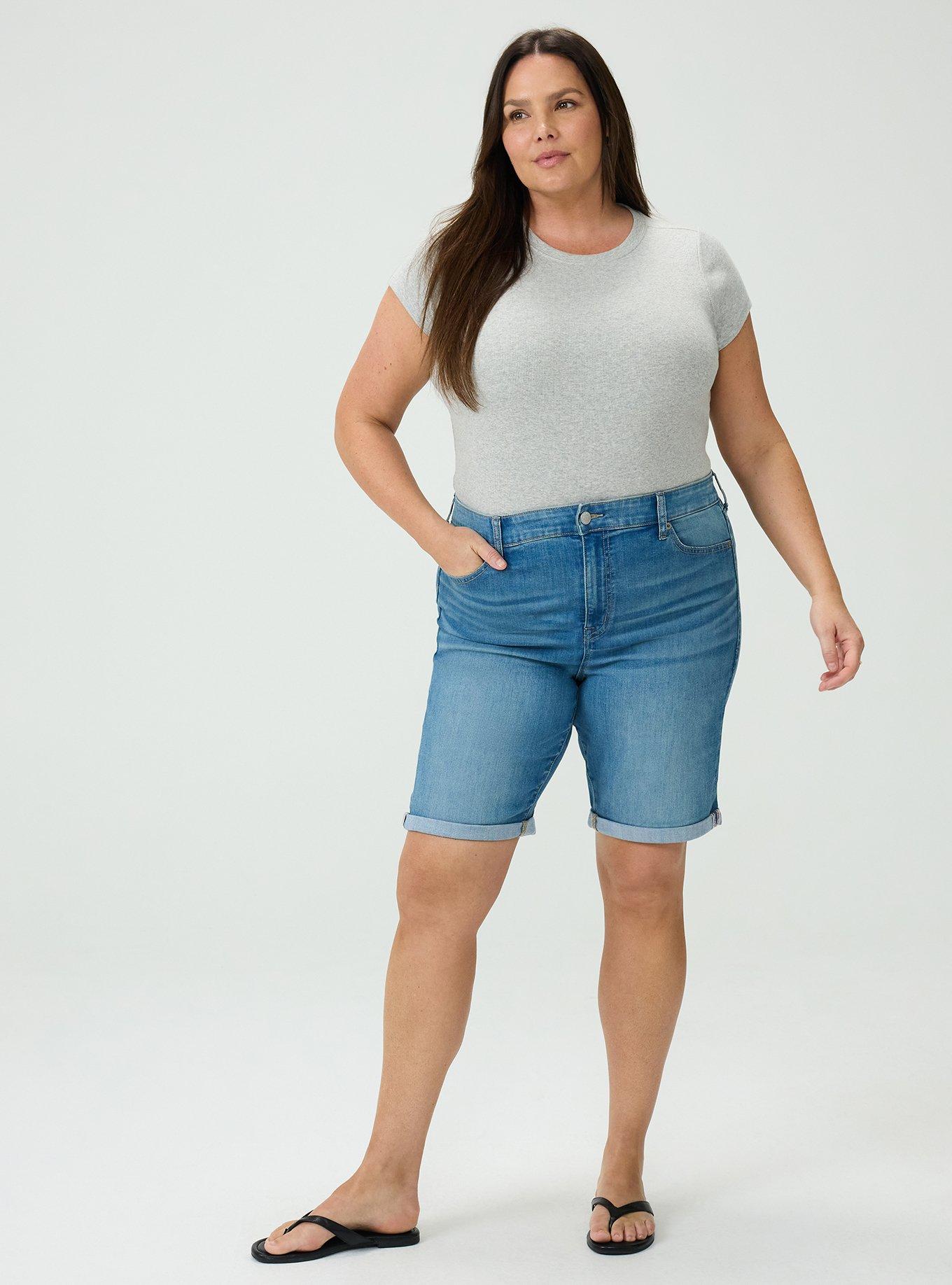 Plus Size Perfect High-Rise Bermuda Jean Short, BLUE 24, alternate