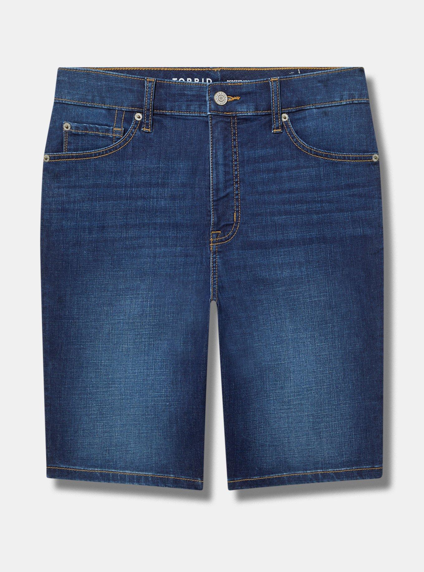 Plus Size Perfect High-Rise Bermuda Jean Short, BLUE 25-1, hi-res