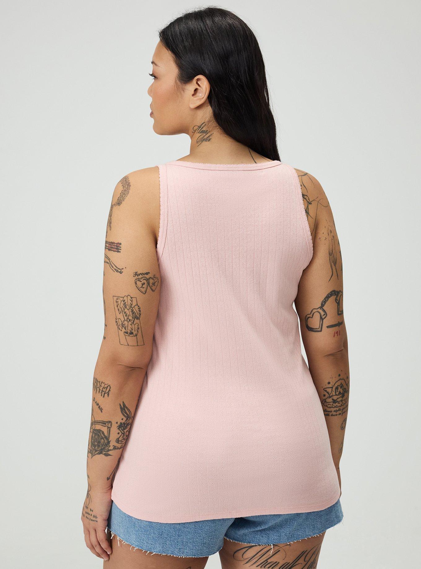 Pointelle Square Neck Button Up Tank, SILVER PINK, alternate