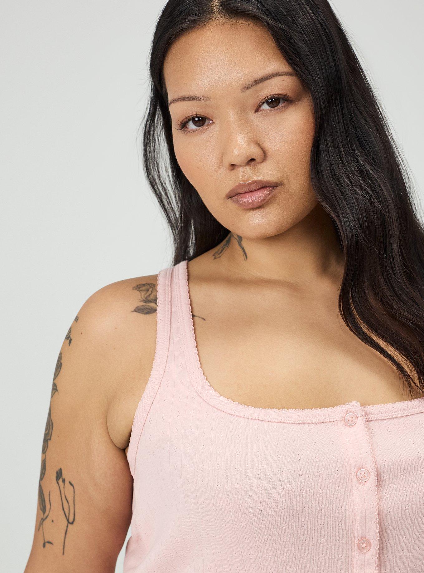 Pointelle Square Neck Button Up Tank, SILVER PINK, alternate