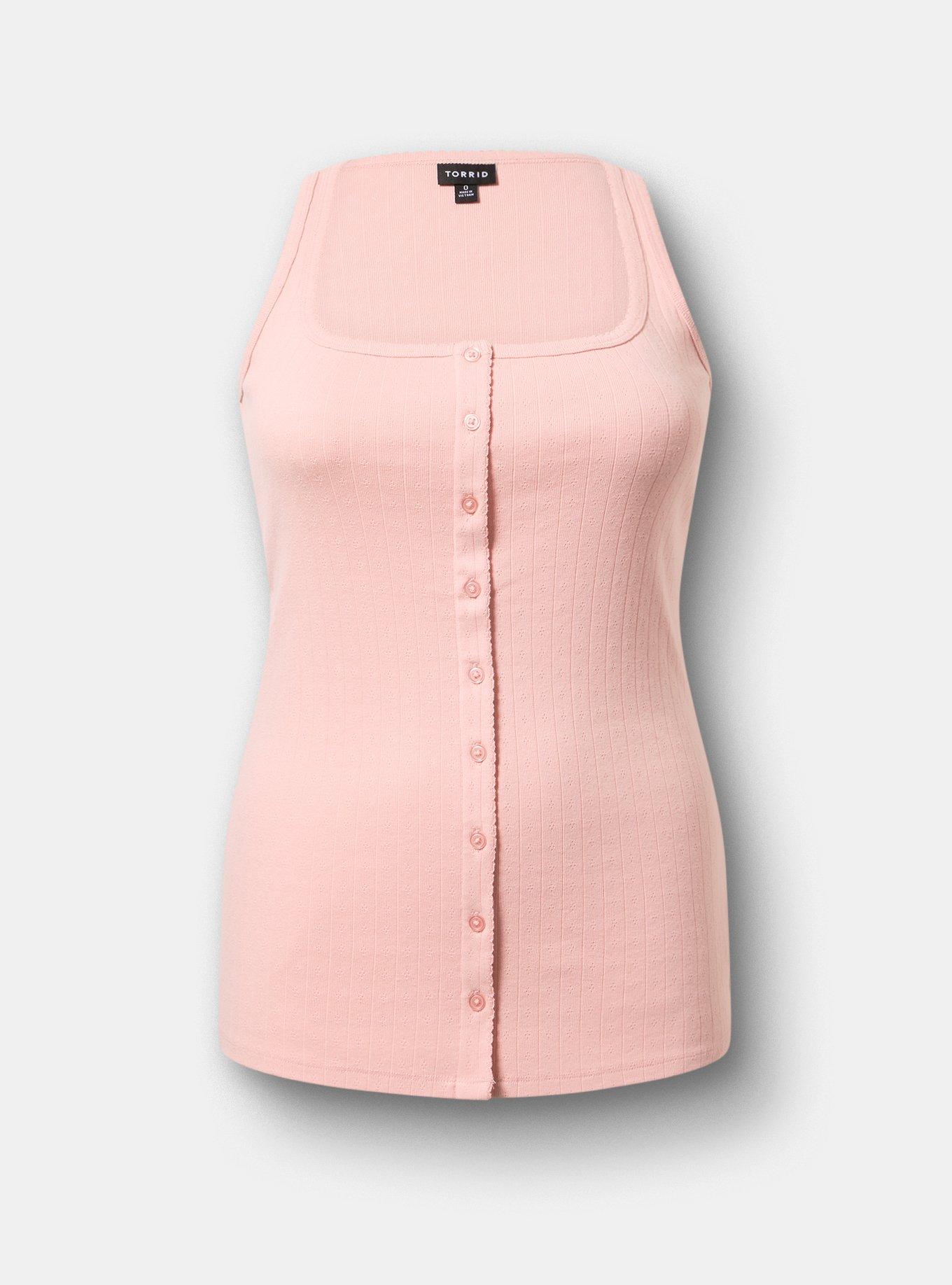 Pointelle Square Neck Button Up Tank, SILVER PINK, hi-res