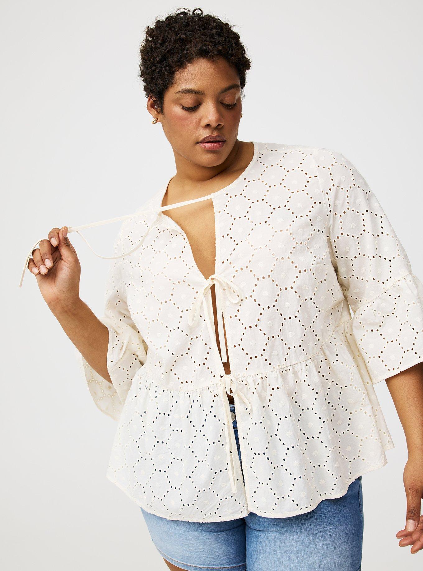 Cotton Eyelet Tie-Front Top
