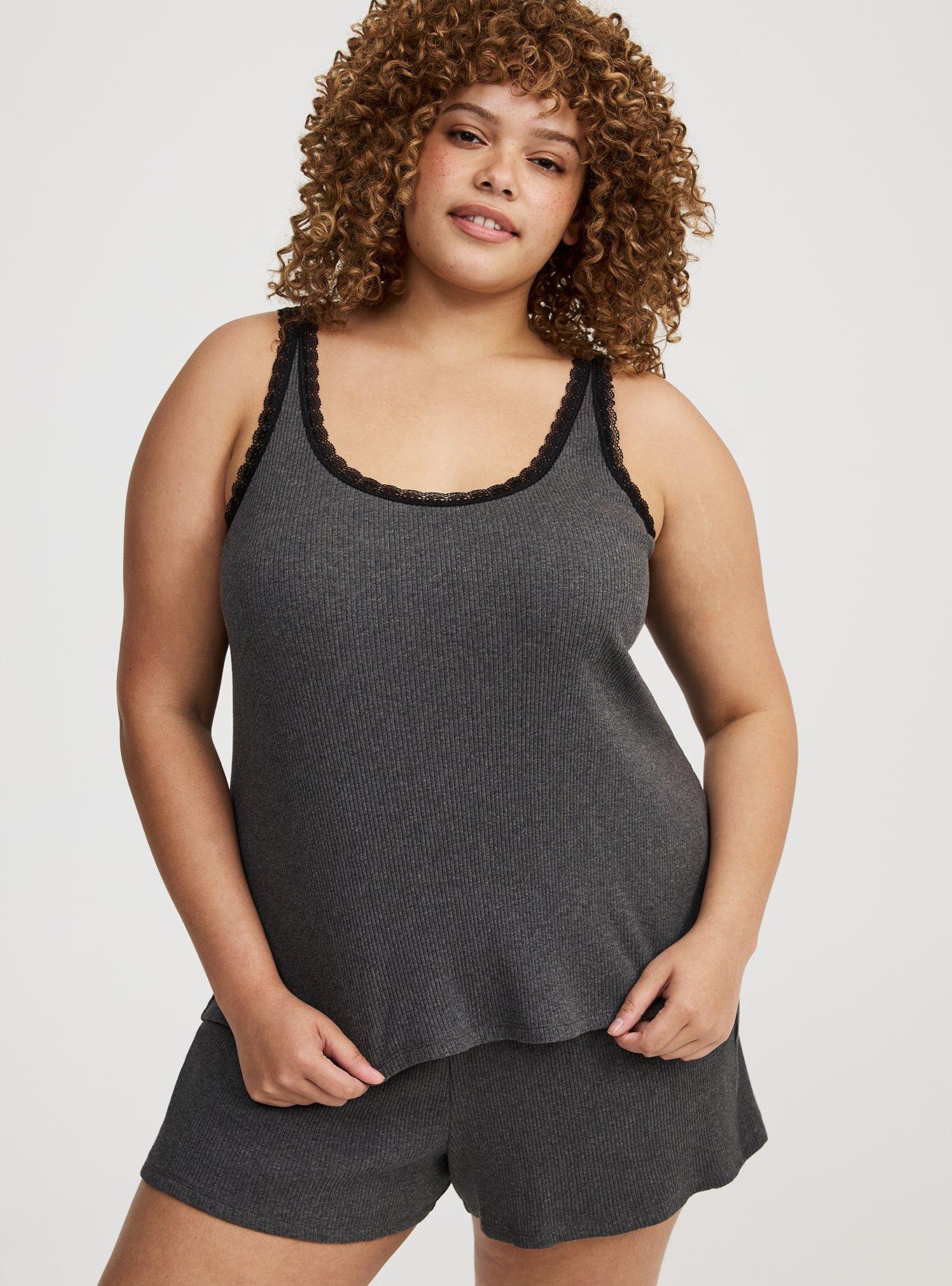 Cotton Rib Lace Trim Sleep Tank