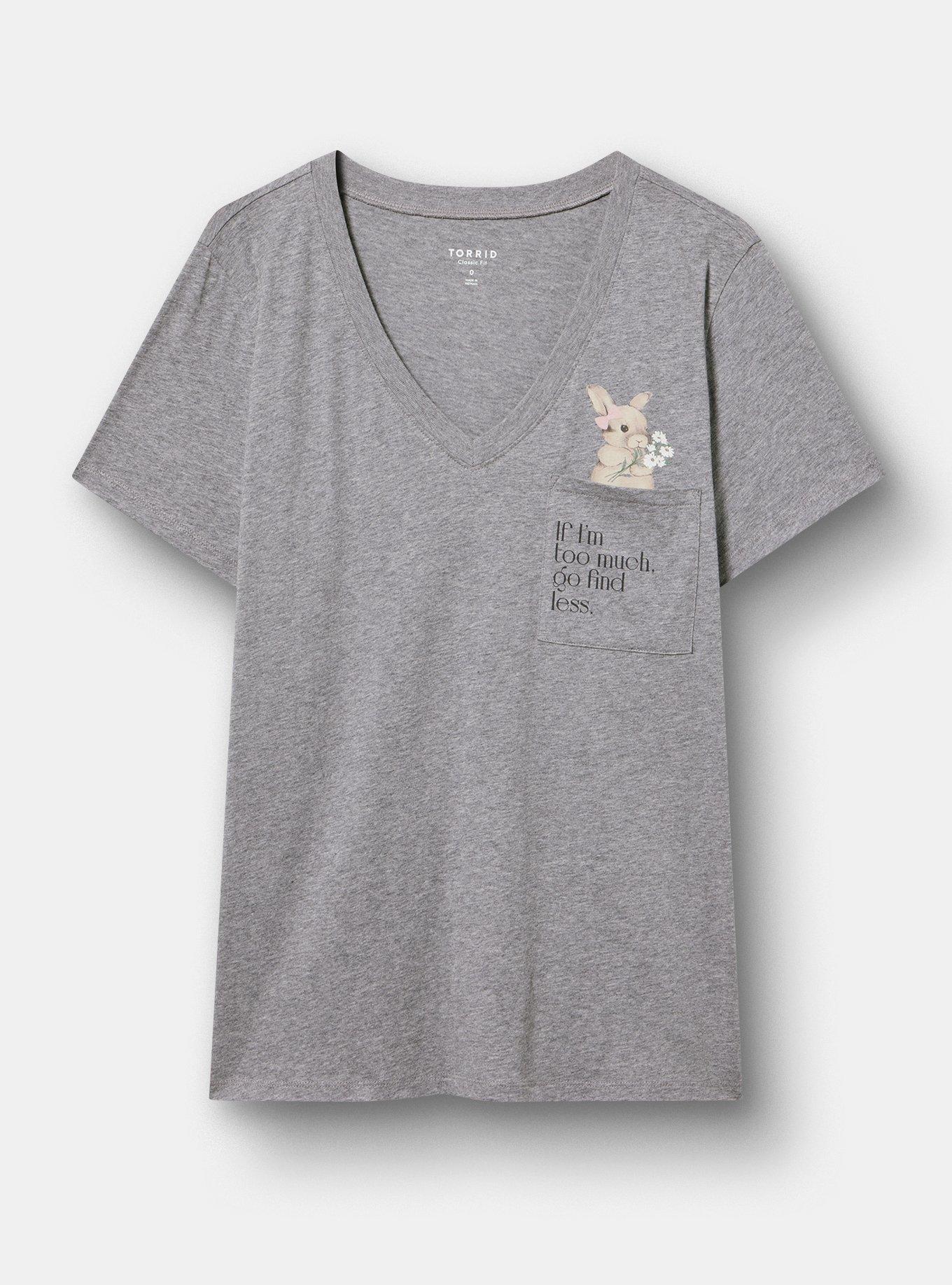 Classic Heritage Jersey V-Neck Pocket Tee, FLORAL BUNNY HEATHER GREY, hi-res