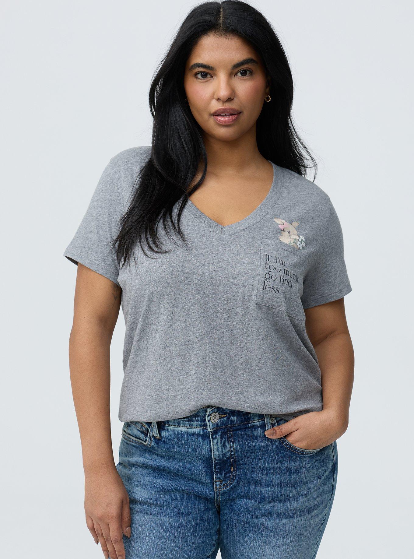 Plus Size Classic Heritage Jersey V-Neck Pocket Tee, FLORAL BUNNY HEATHER GREY, hi-res