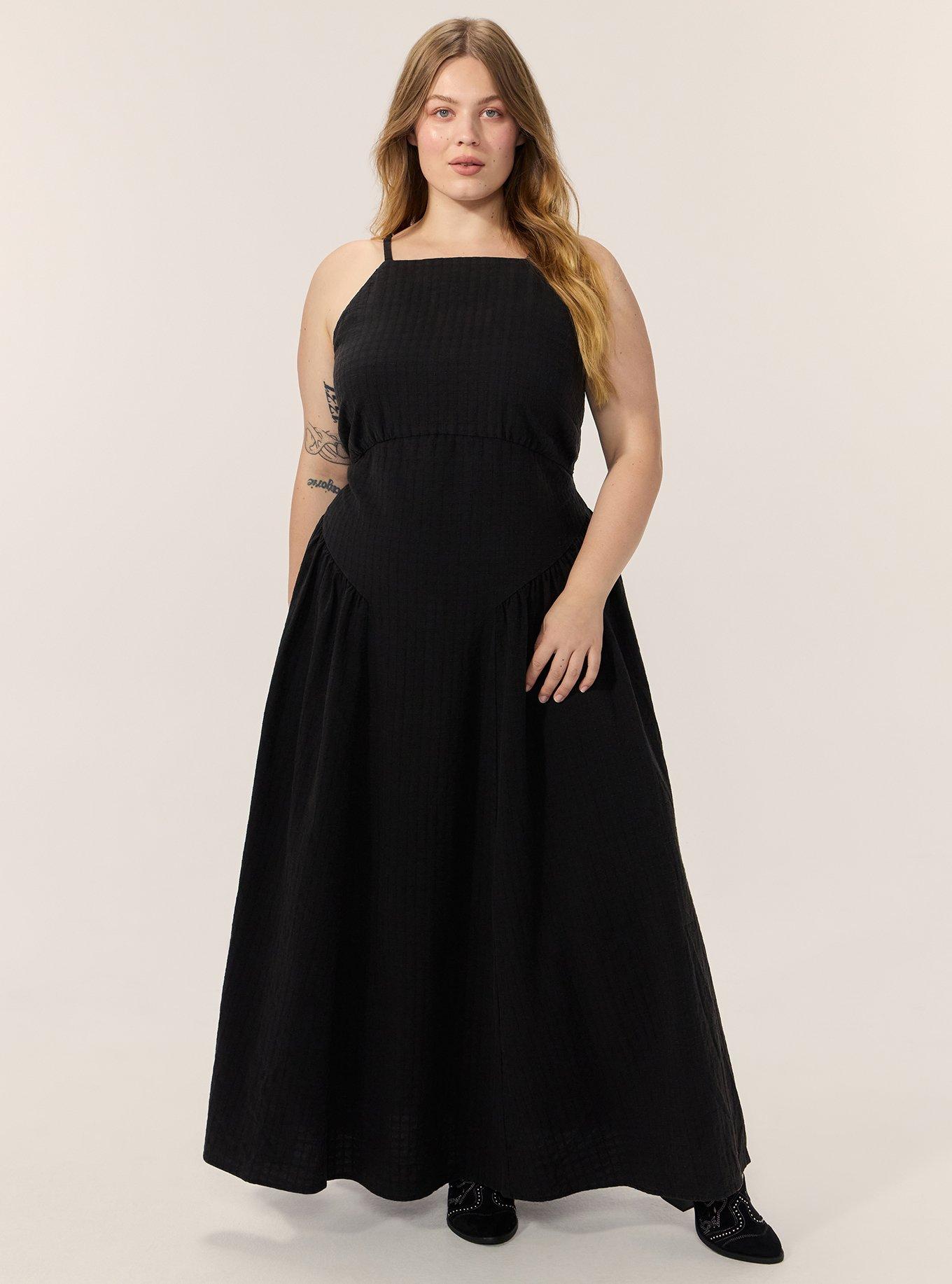 Plus Size Festi Tie-Back Maxi Dress, DEEP BLACK, hi-res