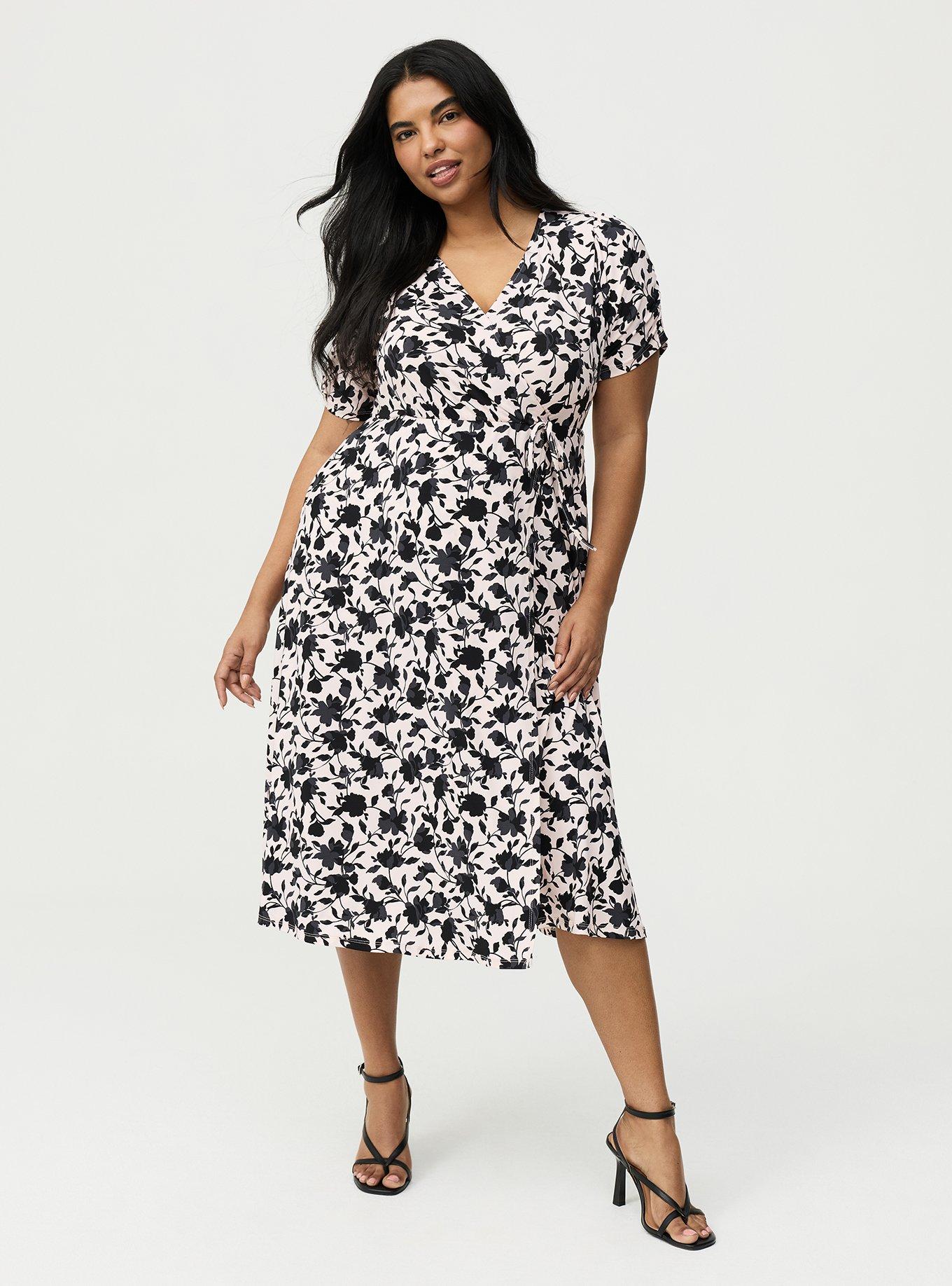 Plus Size Studio Knit Surplice Midi Dress, CONTEMPLATE FLORAL PINK, hi-res