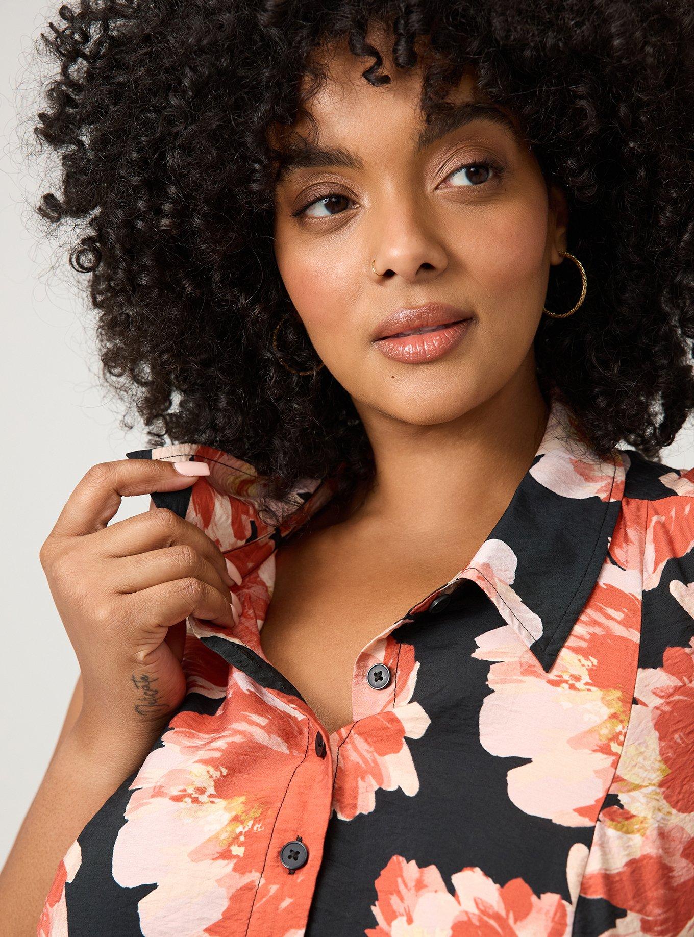 Collared Shirt Midi Dress, SHOWERING PEONIES FLORAL BLACK, alternate