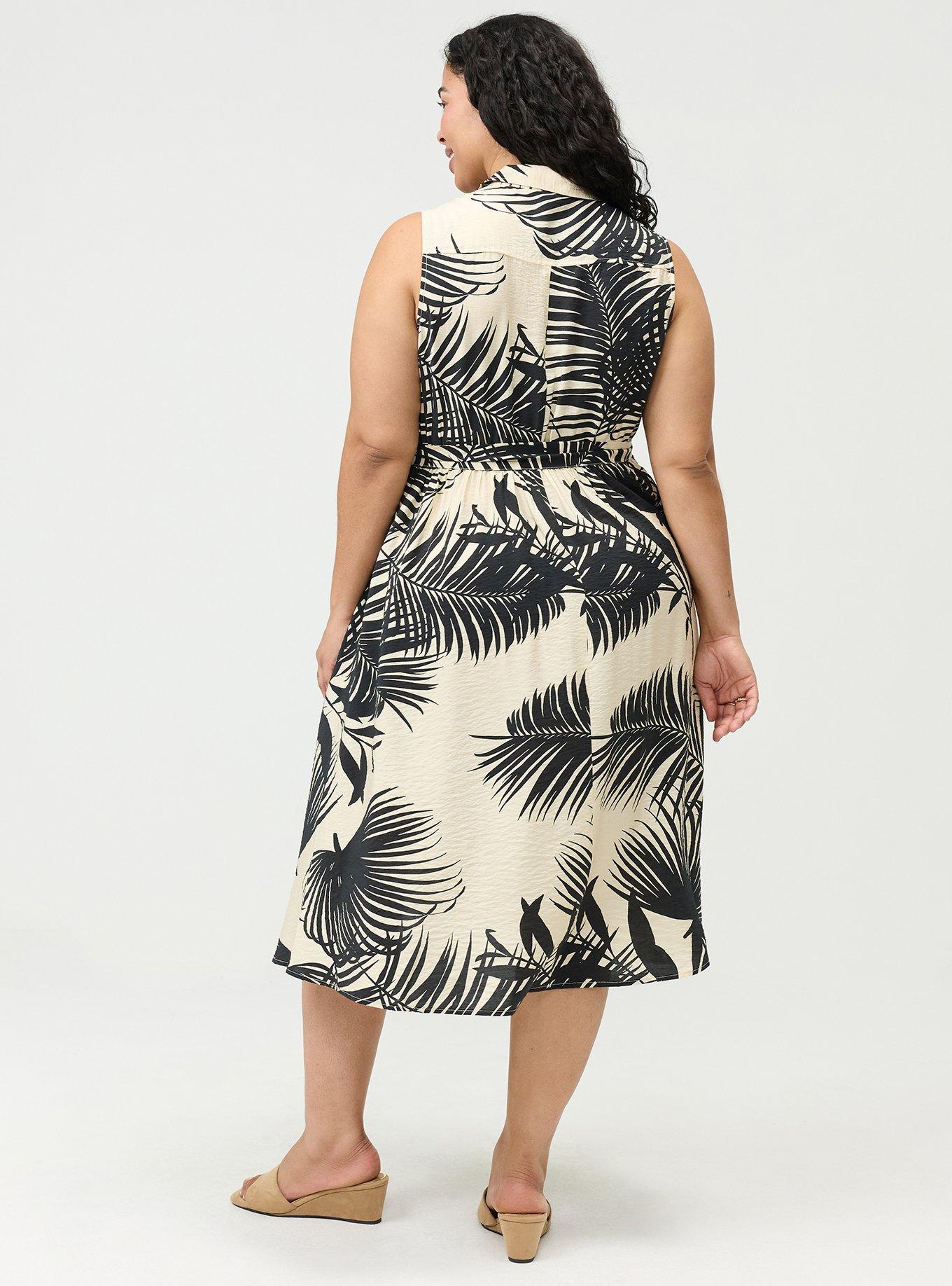 Collared Shirt Midi Dress, BEHIND THE LEAVES BLACK, alternate