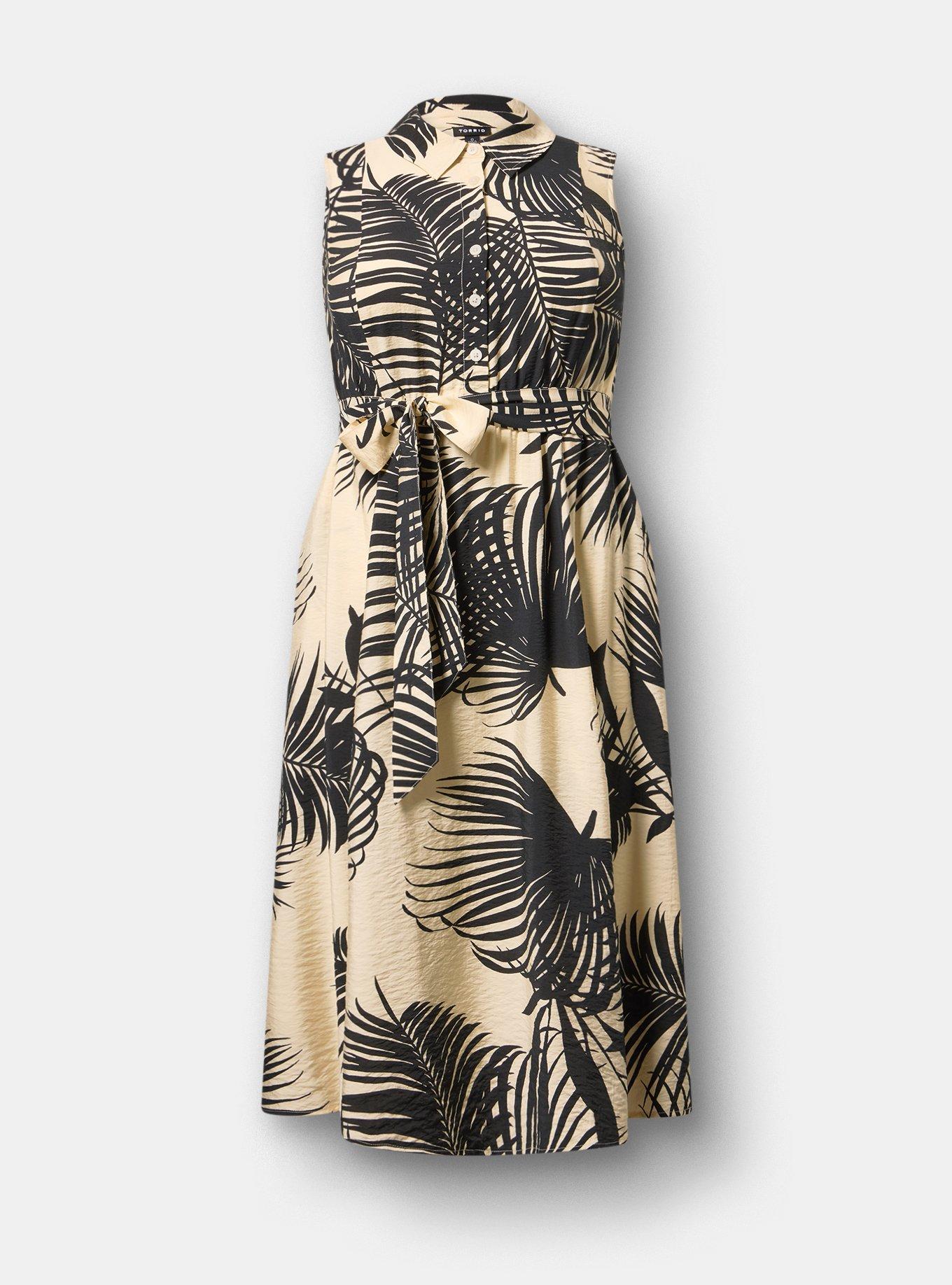 Collared Shirt Midi Dress, BEHIND THE LEAVES BLACK, hi-res