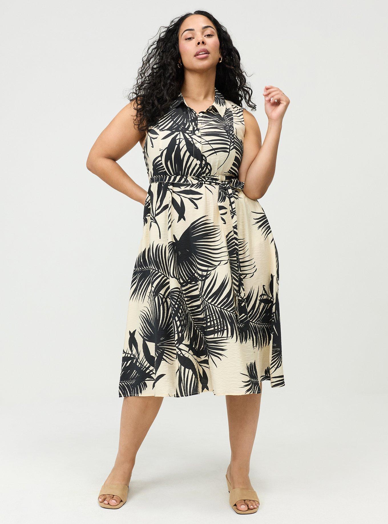 Collared Shirt Midi Dress, BEHIND THE LEAVES BLACK, hi-res