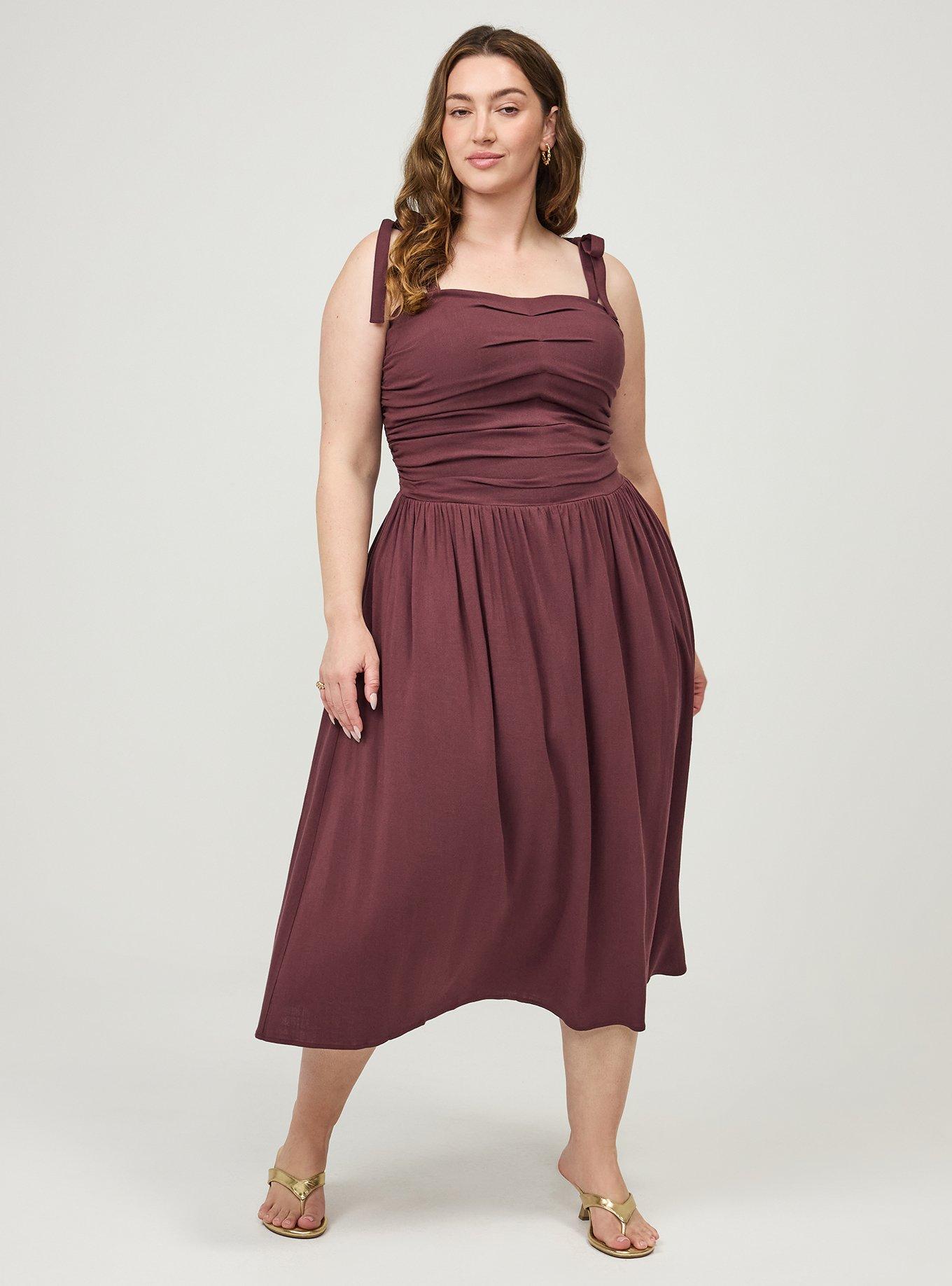 Shirred Tea Length Dress, SASSAFRAS, hi-res