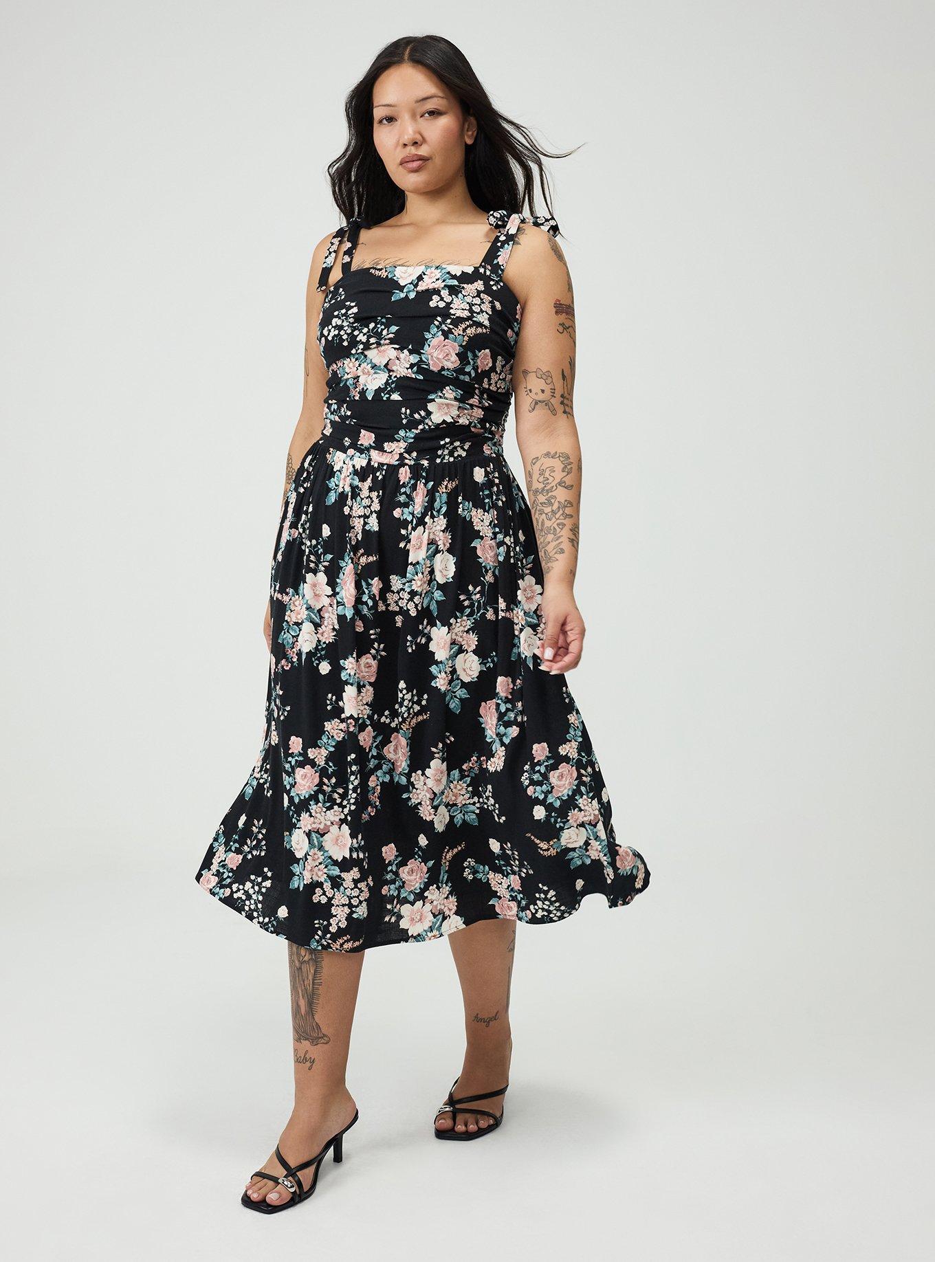 Plus Size - Shirred Tea Length Dress - Torrid