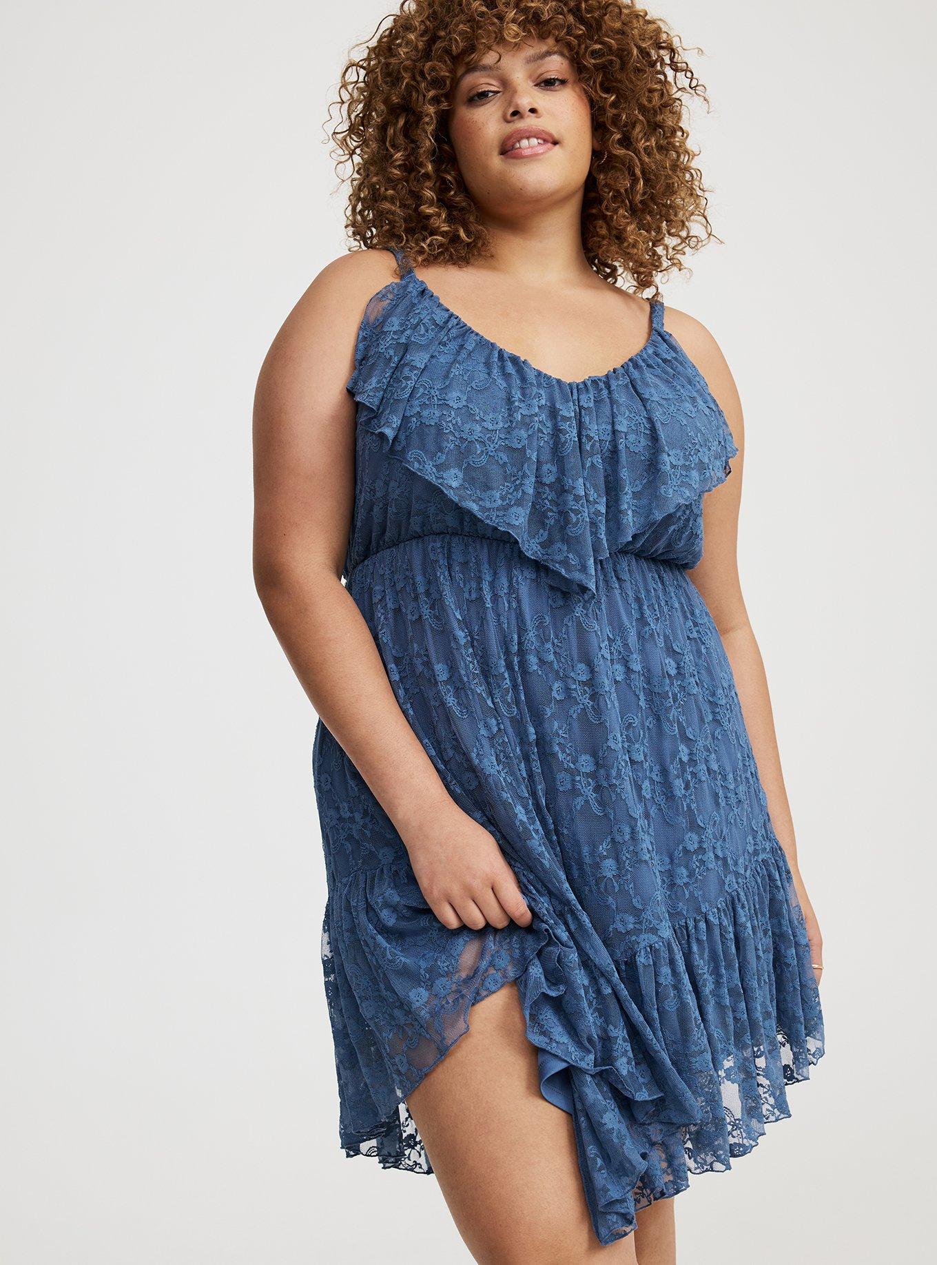 High-Low Stretch Lace Ruffle Dress
