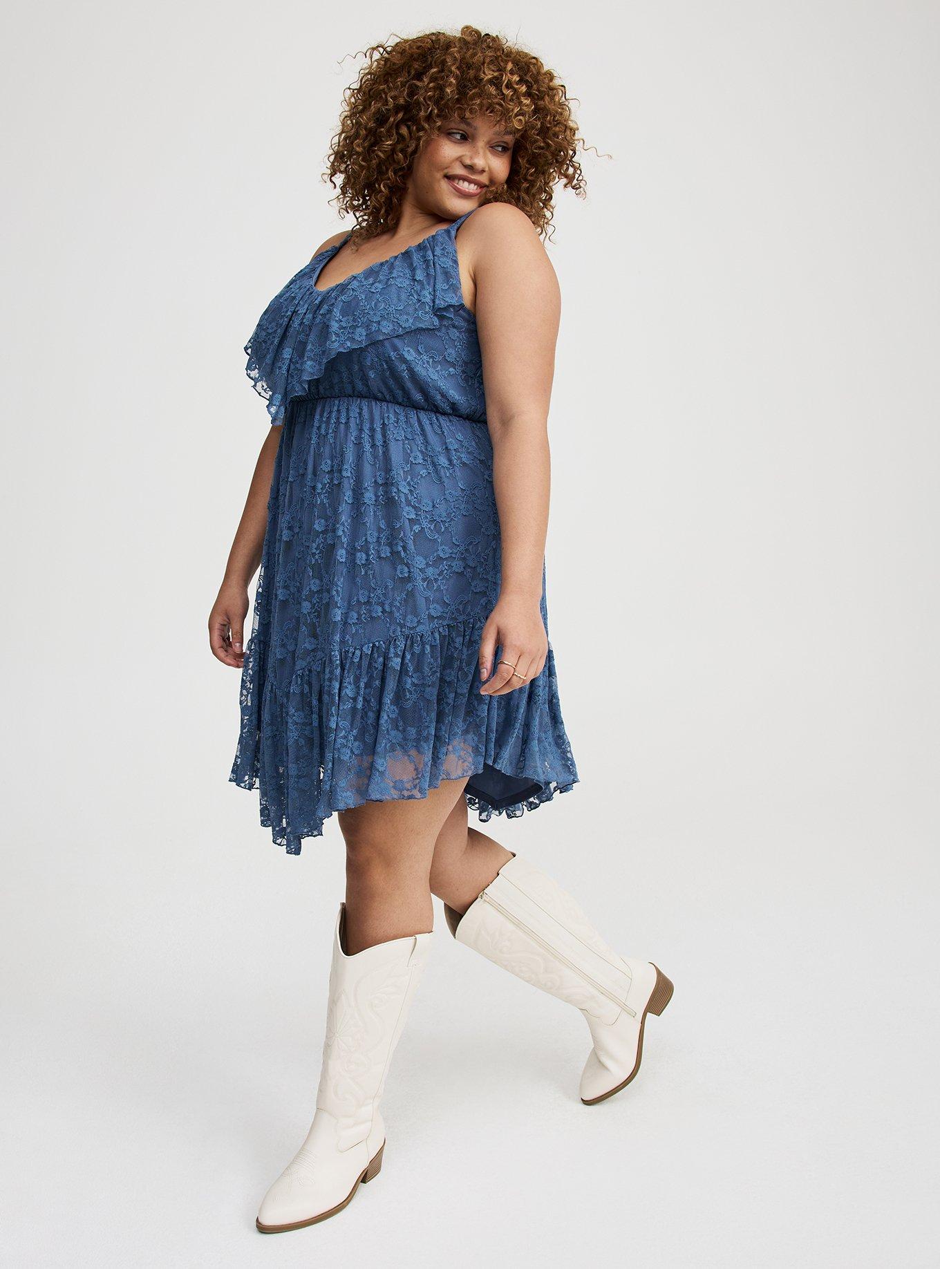 High-Low Stretch Lace Ruffle Dress