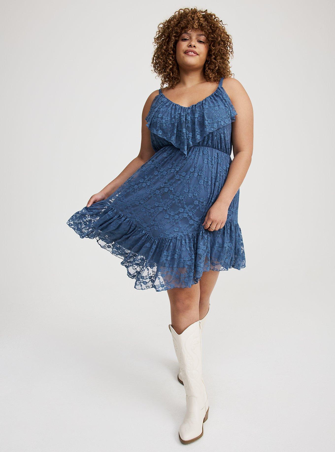 High-Low Stretch Lace Ruffle Dress