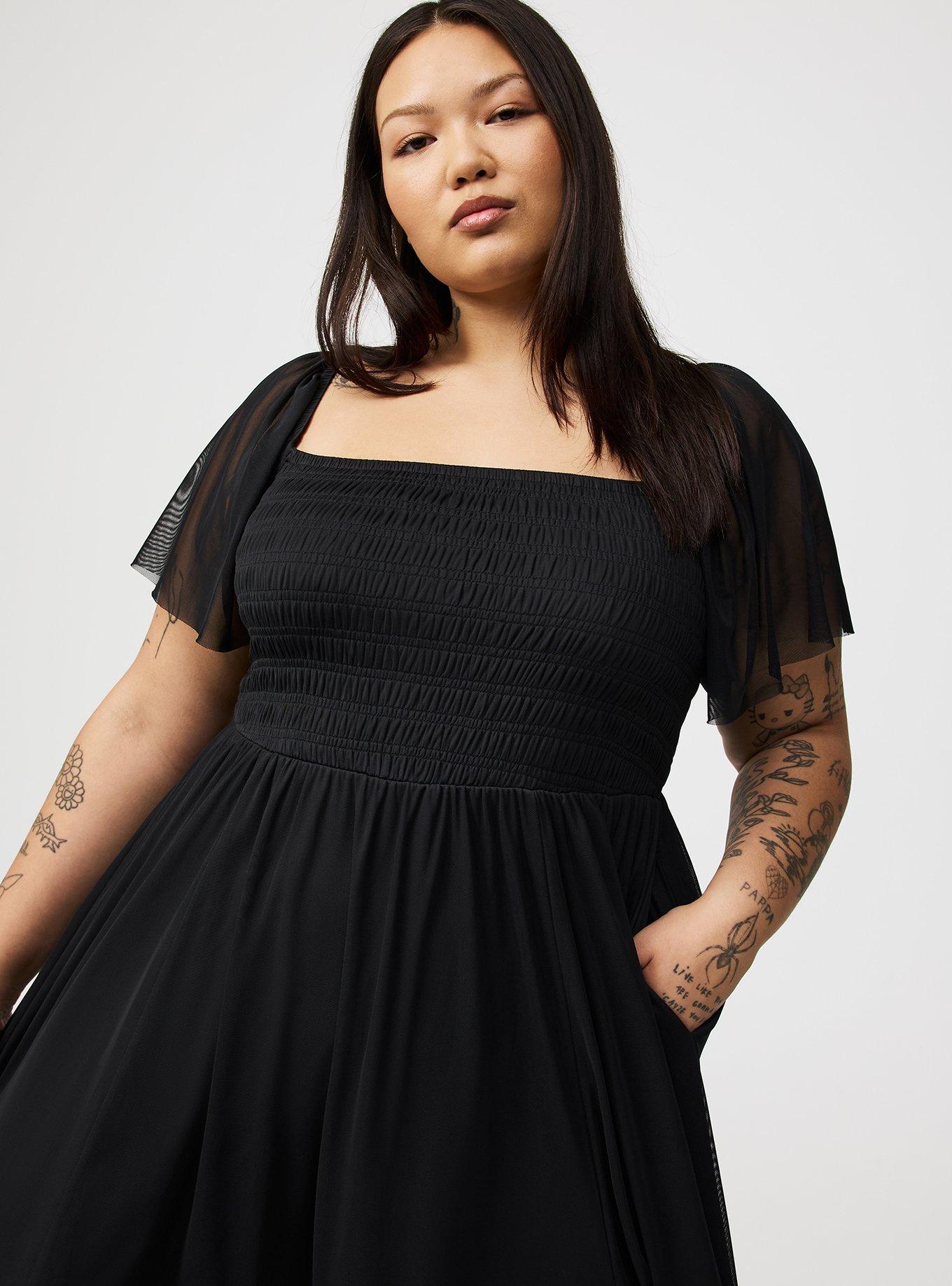 Flutter Sleeve Tea Length Dress