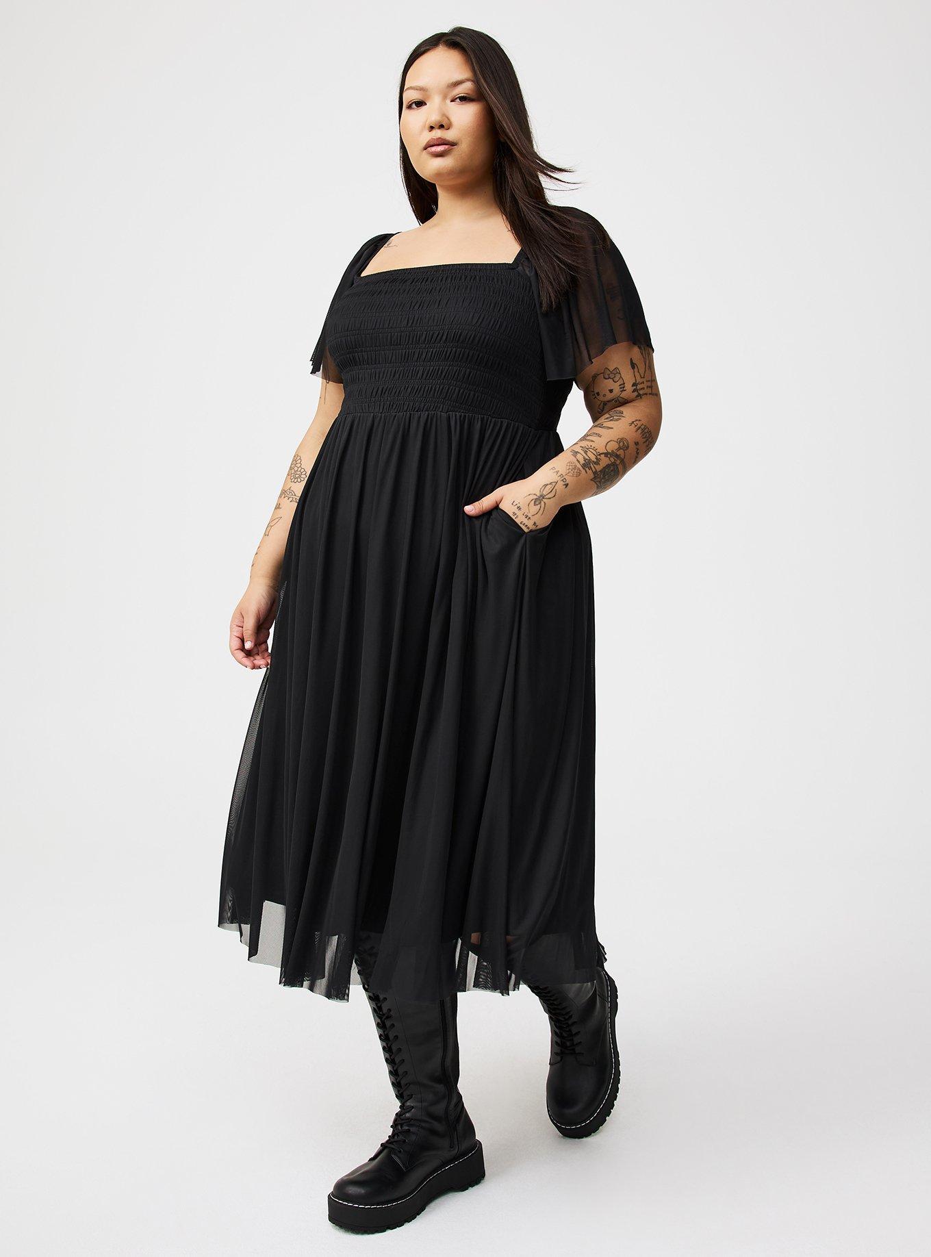 Flutter Sleeve Tea Length Dress