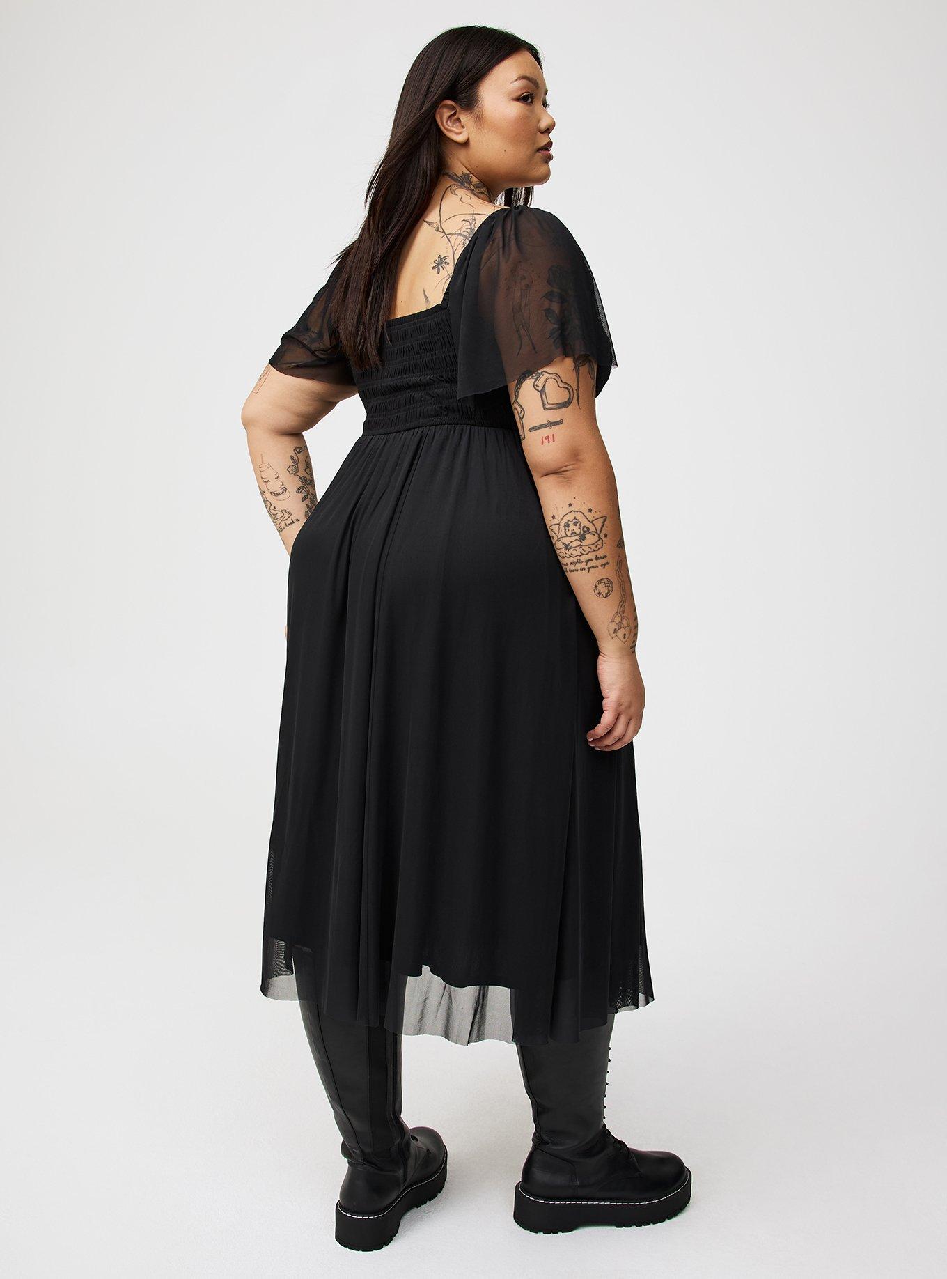 Flutter Sleeve Tea Length Dress