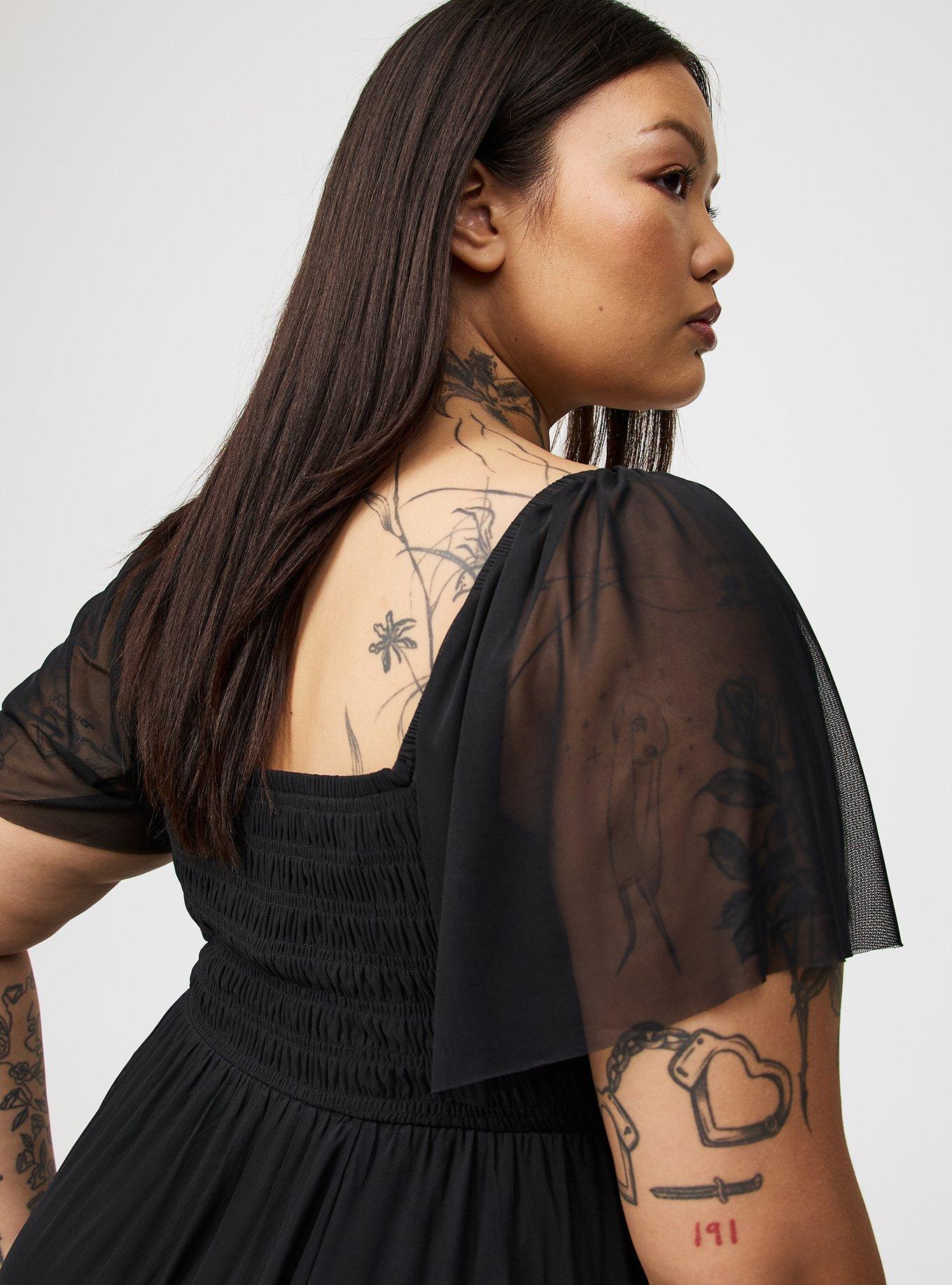 Flutter Sleeve Tea Length Dress