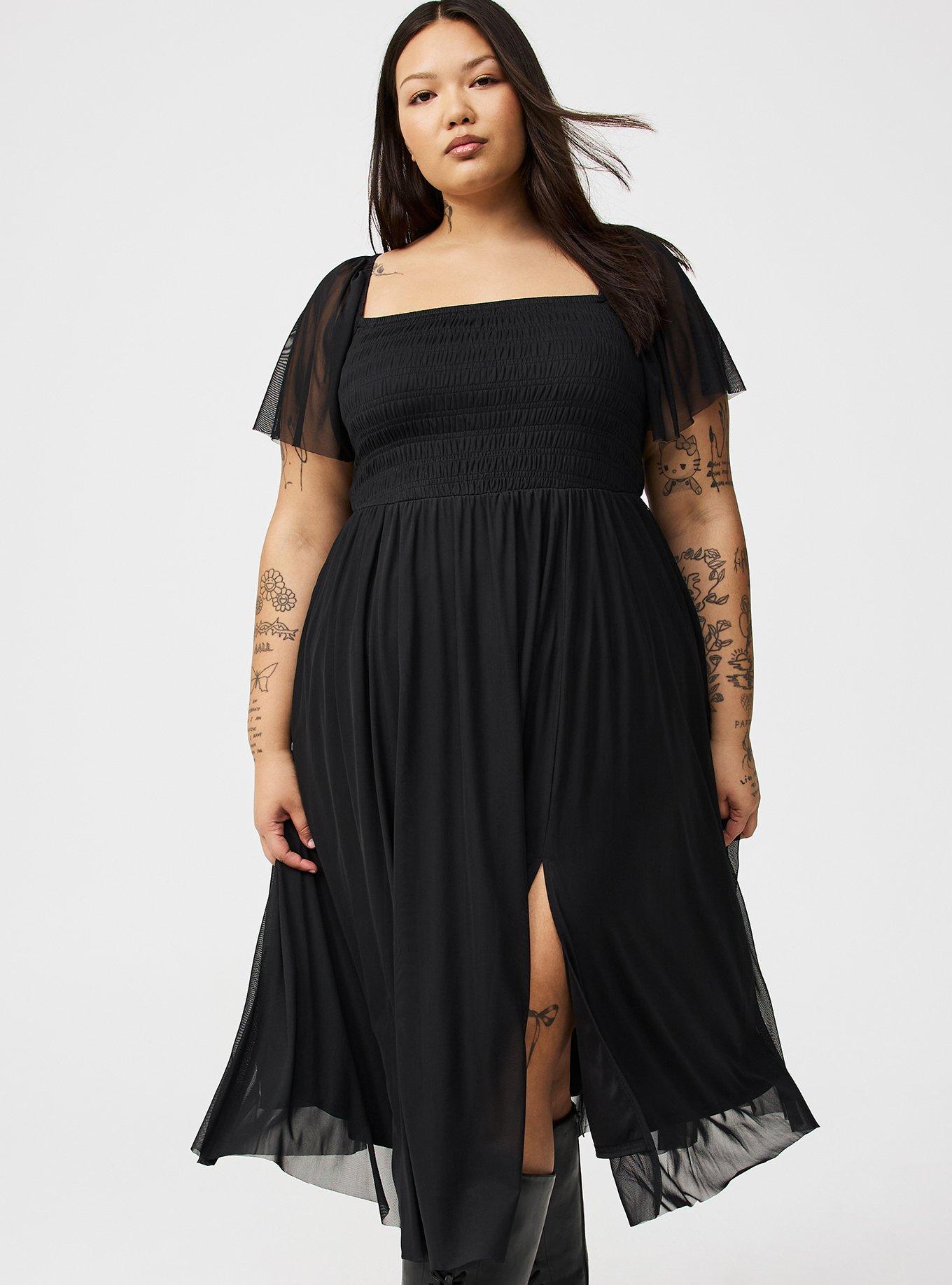Flutter Sleeve Tea Length Dress