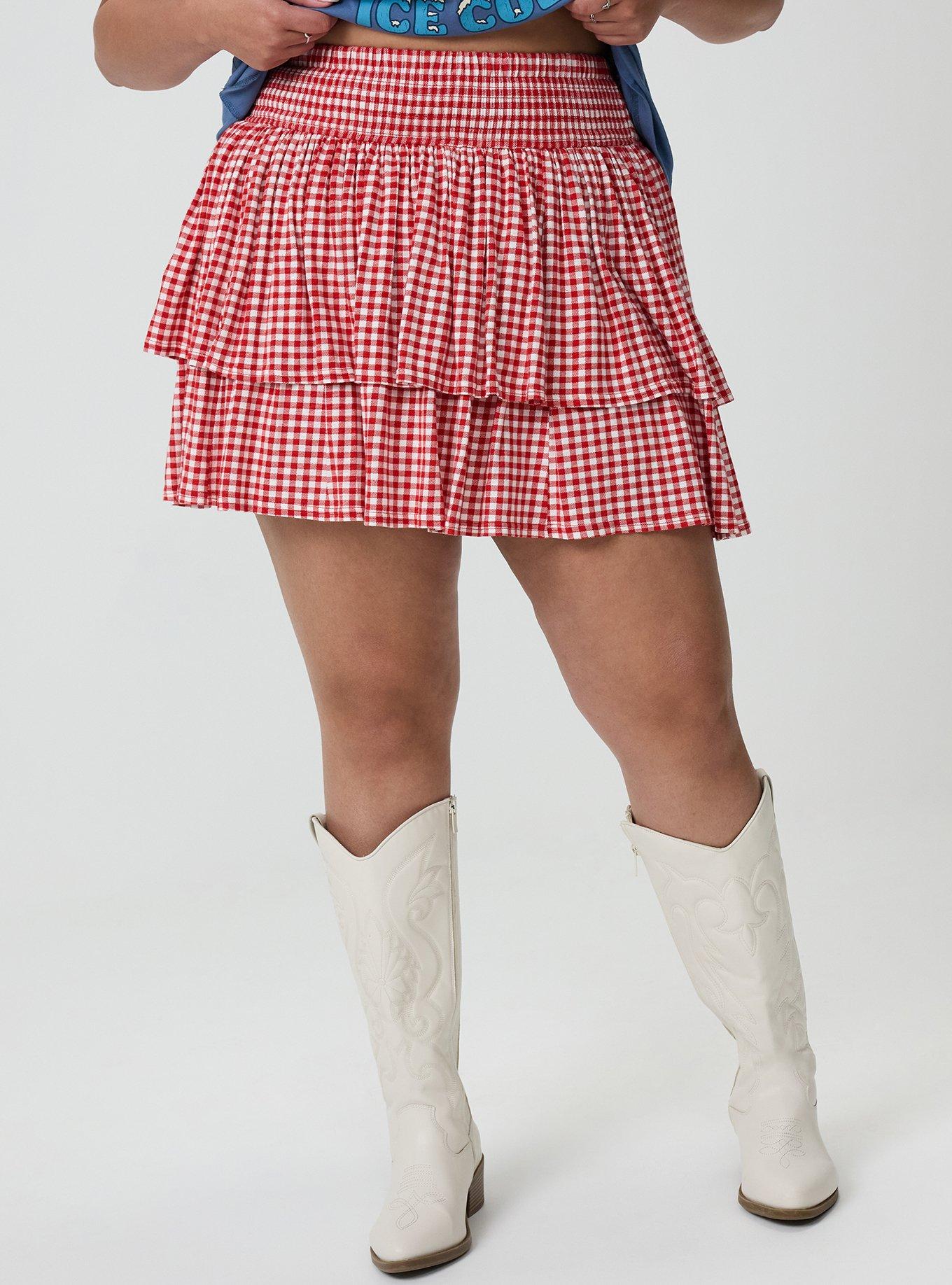 Smocked Tiered Skort, SOPHIE GINGHAM RED, alternate