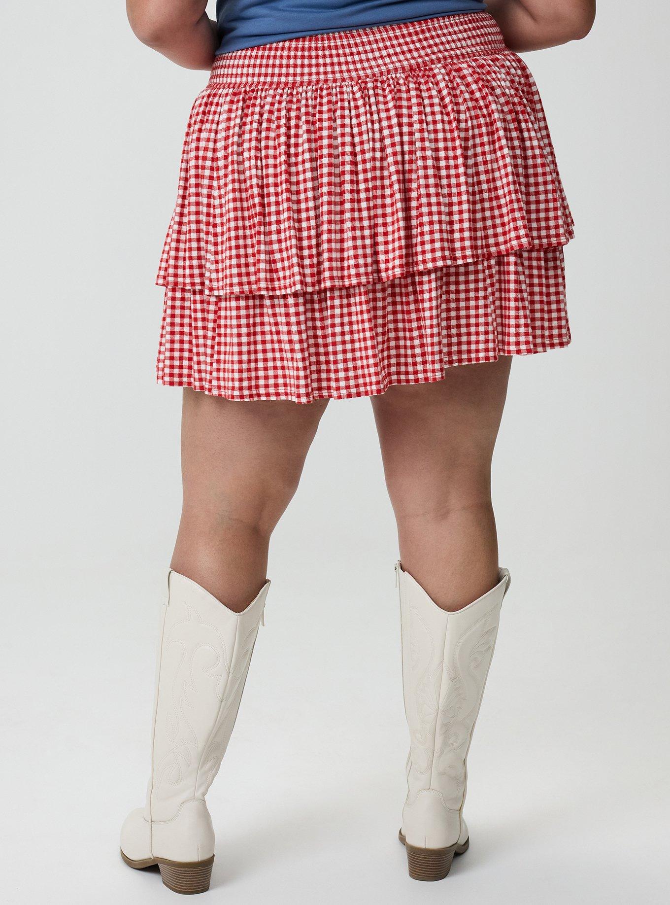 Smocked Tiered Skort, SOPHIE GINGHAM RED, alternate