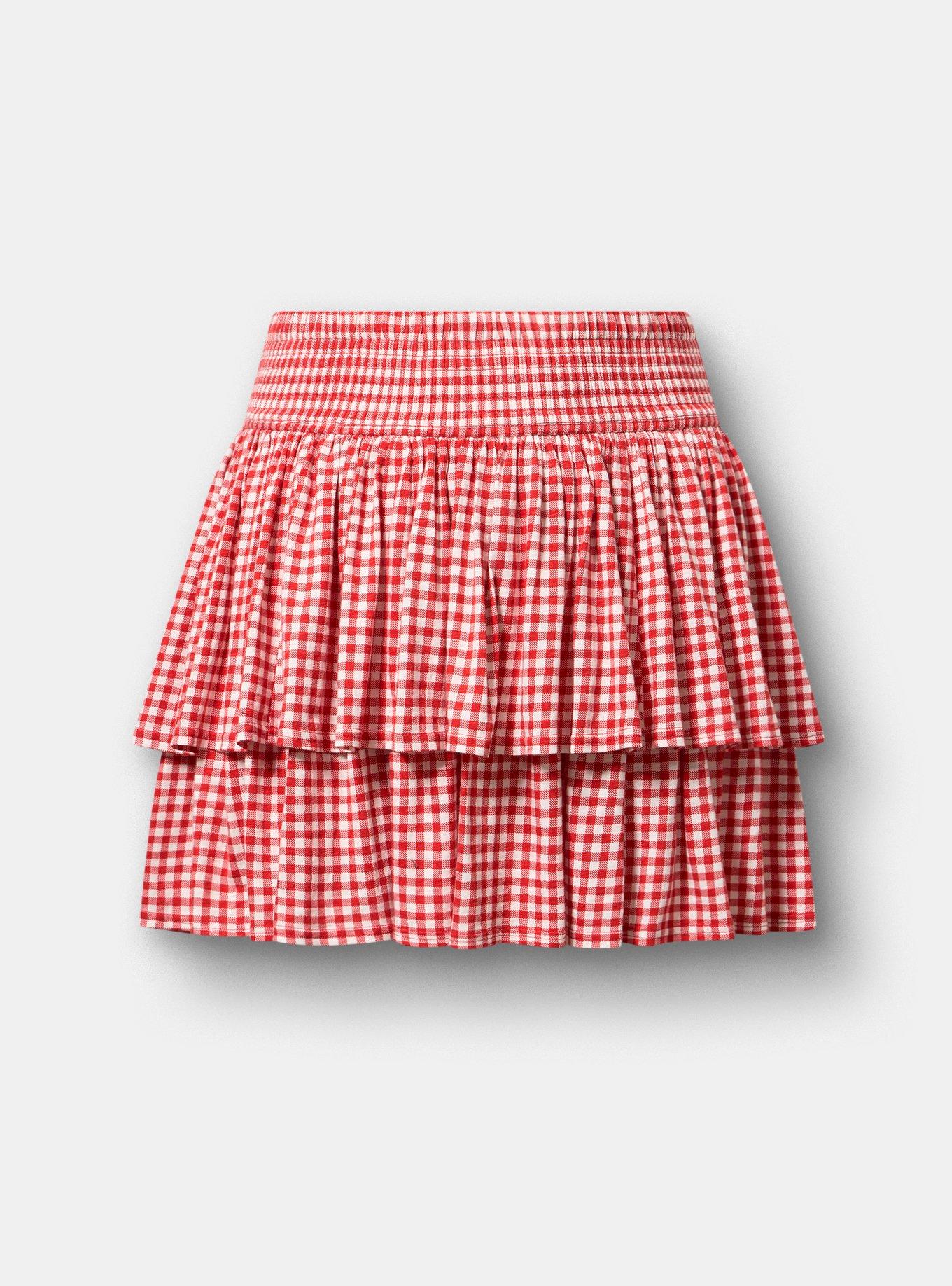 Smocked Tiered Skort, SOPHIE GINGHAM RED, hi-res
