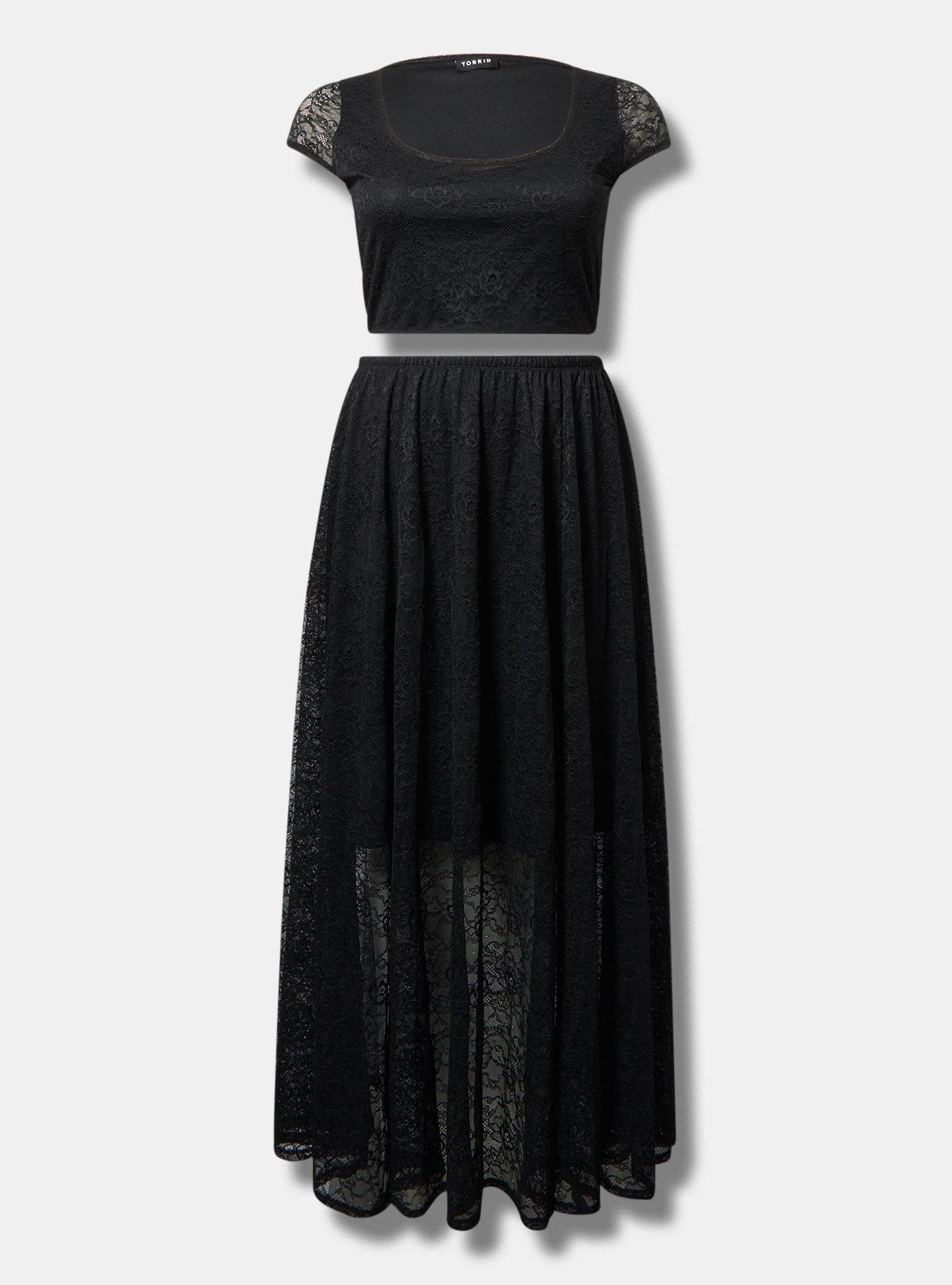 knee length dresses for ladies Black Lace Strapless Crop Top