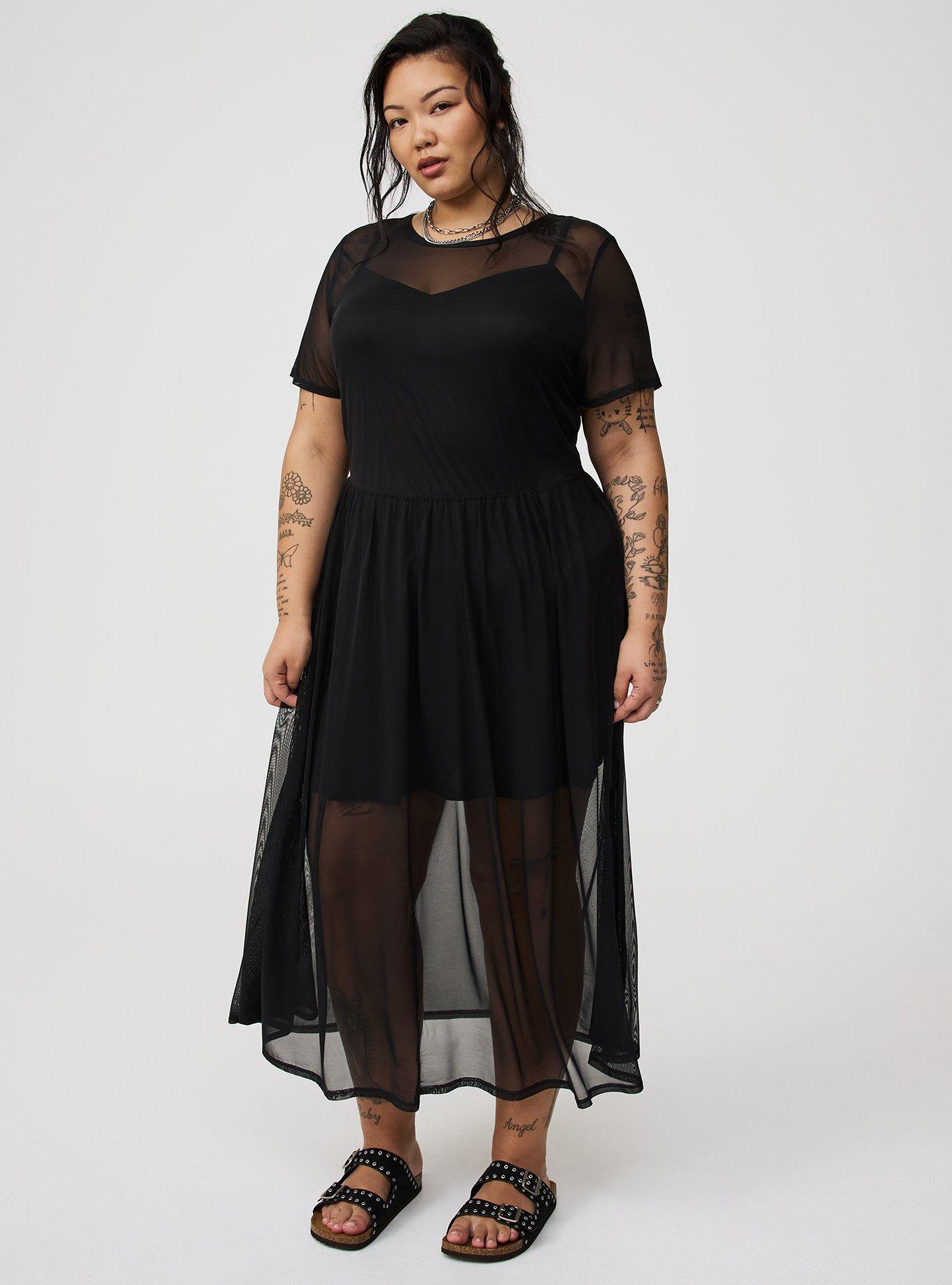Relaxed Tea Length Mesh T-Shirt Dress