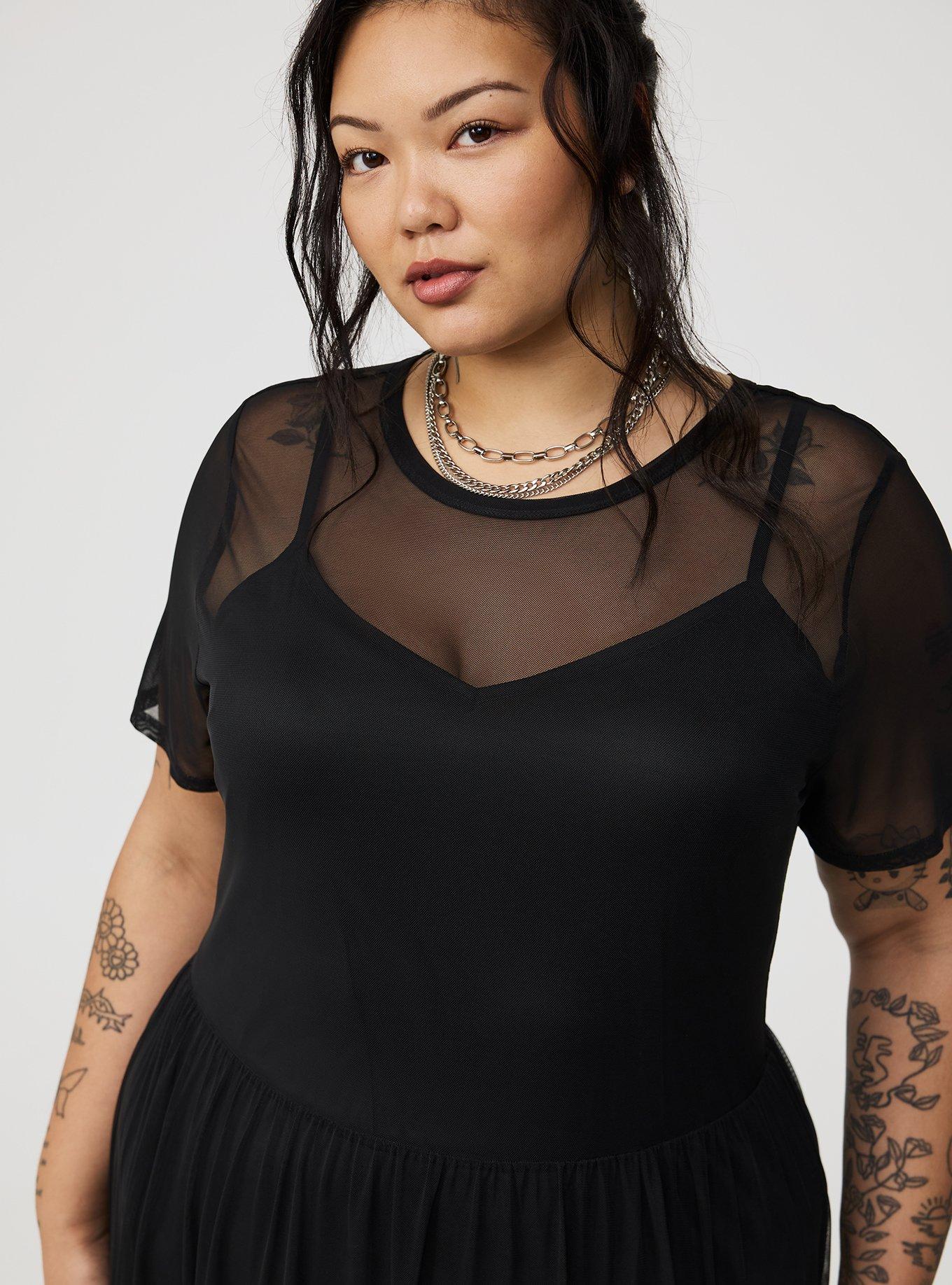 Relaxed Tea Length Mesh T-Shirt Dress