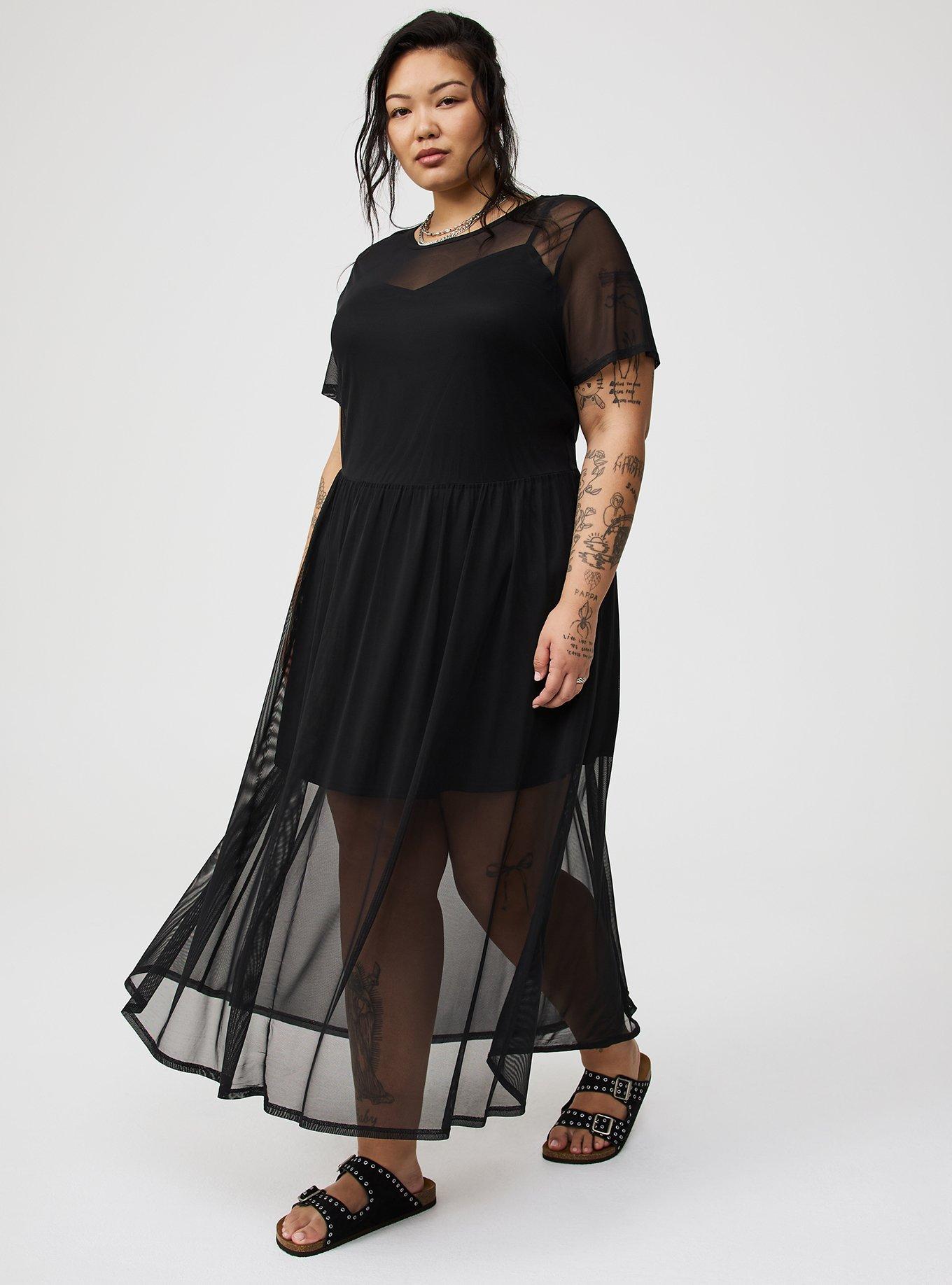 Relaxed Tea Length Mesh T-Shirt Dress